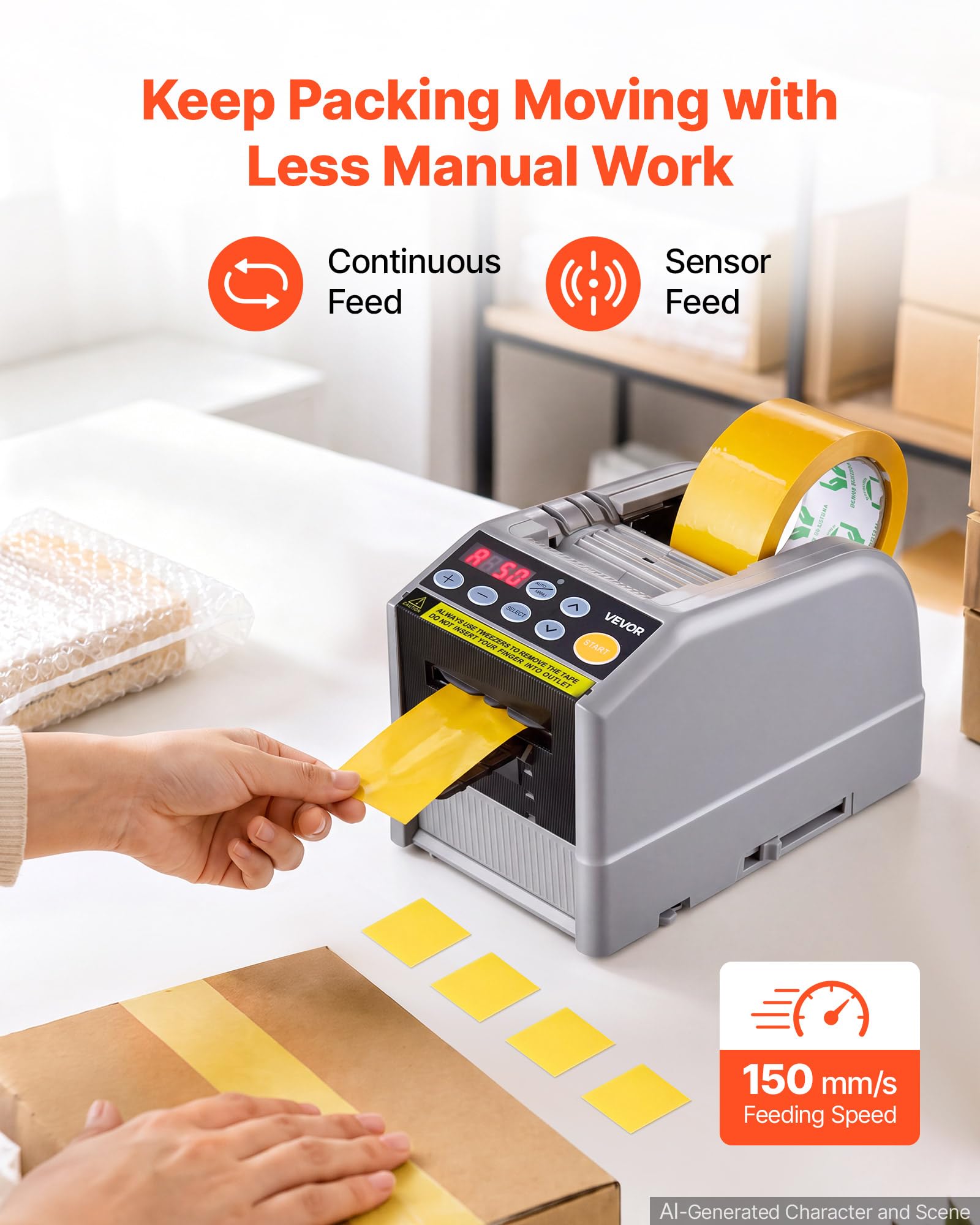 VEVOR Automatischer Klebebandspender mit 5-999mm Einstellbare Schnittlänge
