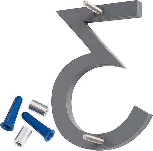 Miniatura 5 de Montague Metal Products MHN-06-F-GY2-5 Números flotantes modernos de aluminio cepillado sólido, 6 pulgadas, níquel satinado con recubrimiento en