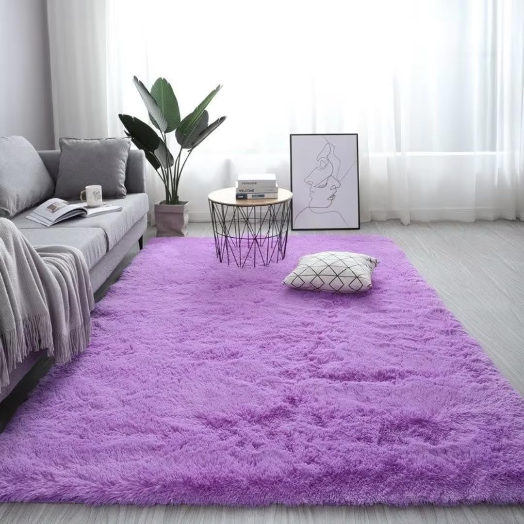 Pluszowy dywan odpowiedni do salonu, biały, miękki, puszysty dywan do sypialni, łazienki, gruba mata podłogowa, dekoracja pokoju młodzieżowego (140 x 200 cm, 55 x 78 cali, fioletowy)