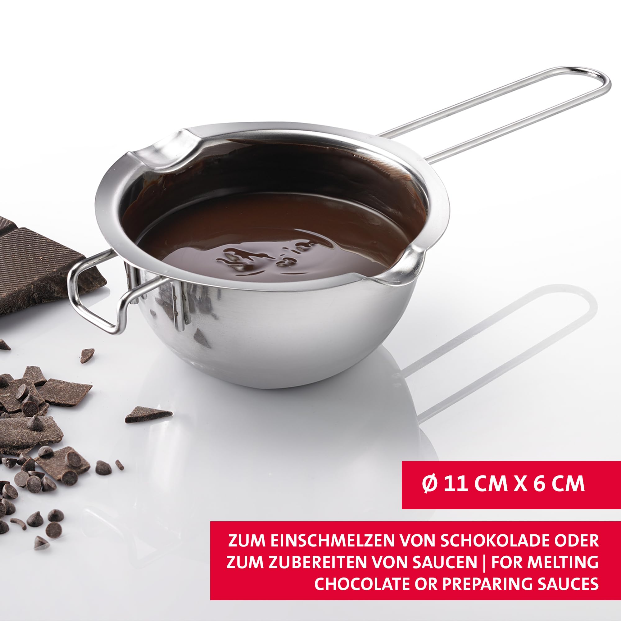 Westmark Set di Ciotola per Magno Maria e Forchette per Immersione in Cioccolato (3 Pezzi) – Ciotola con beccucci bilaterali pe versare – Forchetta per immersione e decorazione – Acciaio inox