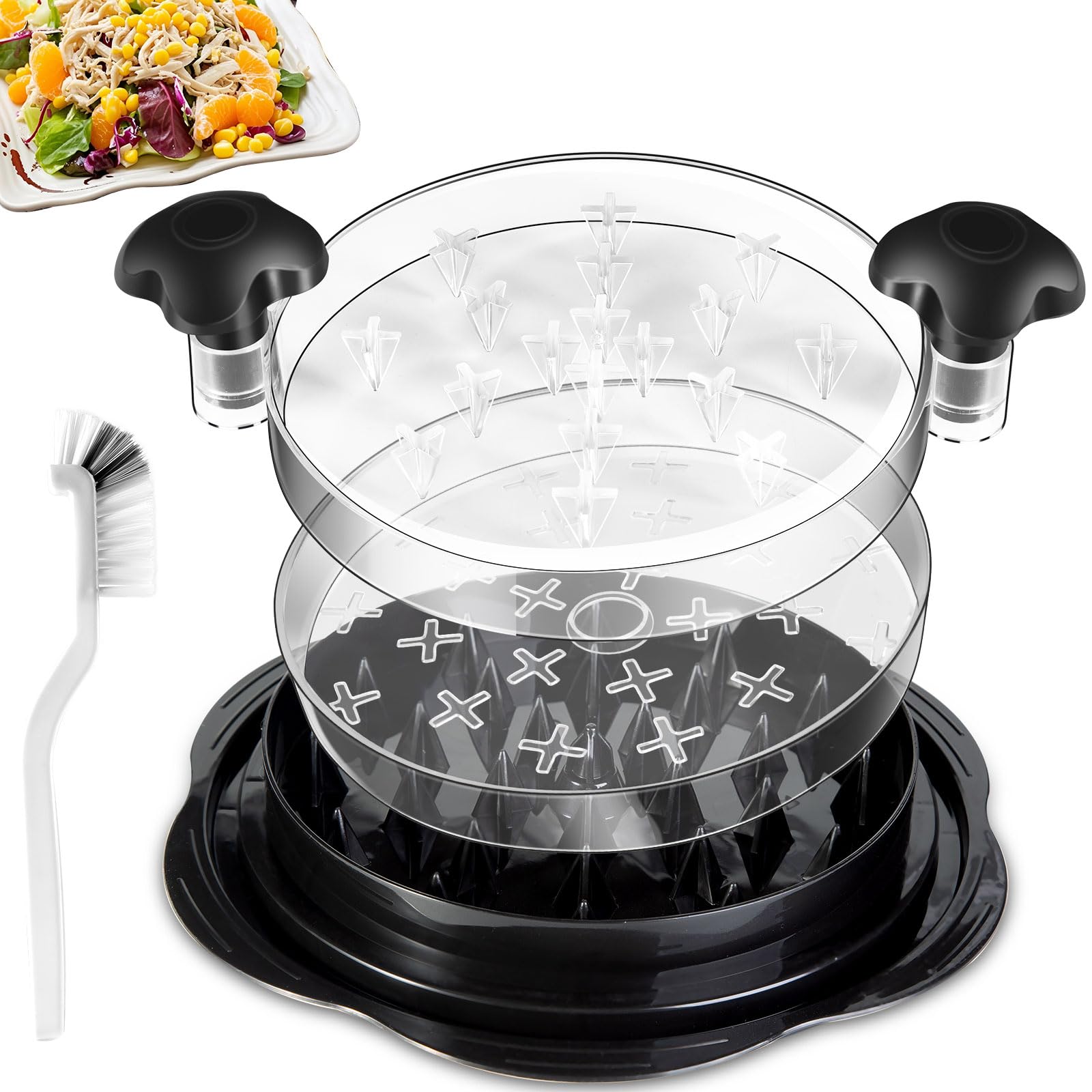 ToGeeKa Upgrated Chicken Shredder, Large Quick 3 Layer Kitchen Chicken Breast Shredder Tool Twist, Meat Grinder Tool for Effortless Smashing, Transparent Lid, Easy to Use with Non-Slip Design