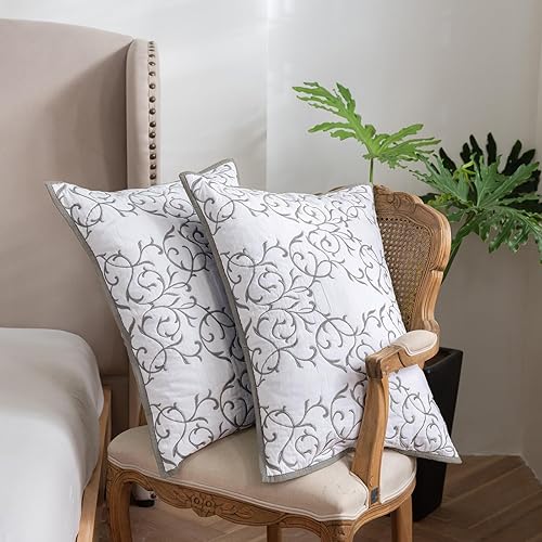 Miniatura 7 de mixinni Juego de colcha tamaño King de 3 piezas con bordado floral gris (1 colcha, 2 fundas de almohada), tamaño King