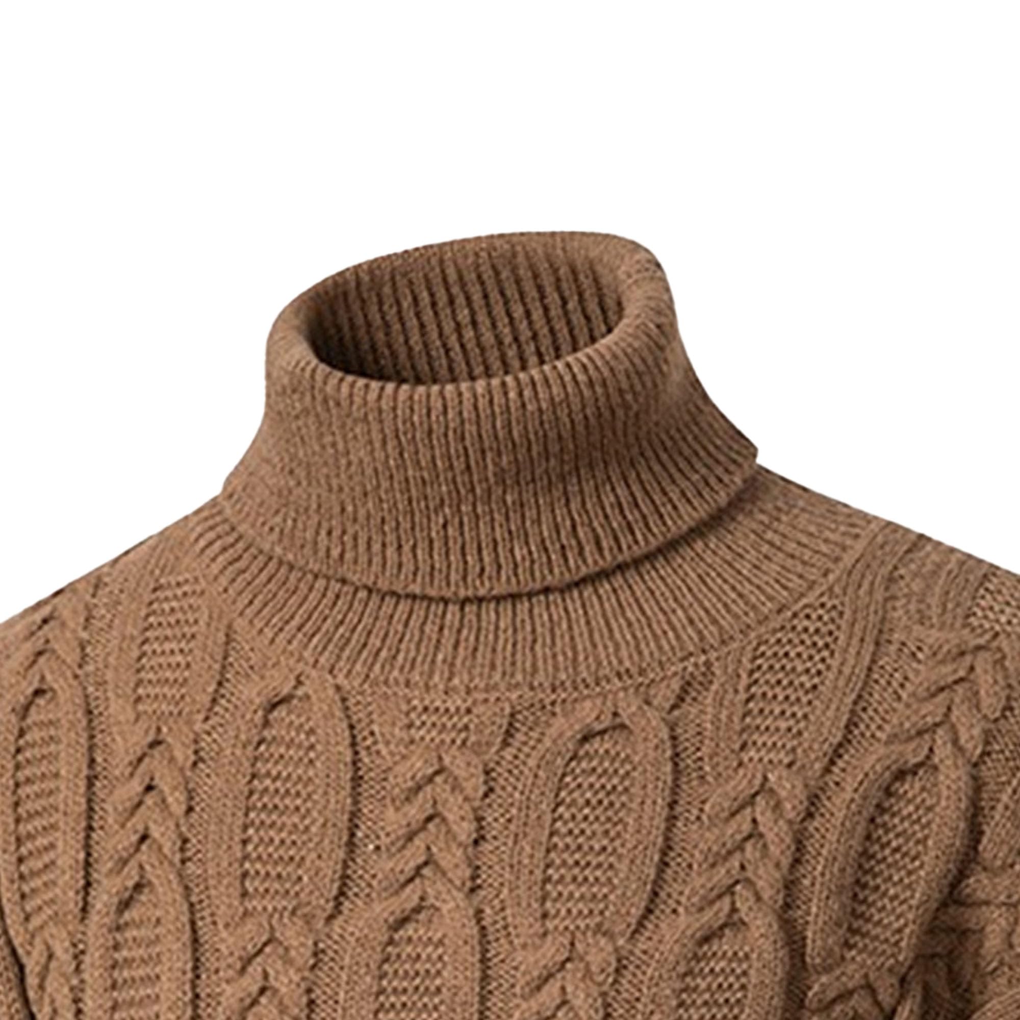 Qolkmuiy-GJ Men's Slim Fit Turtleneck Pullover Casual Warm Twisted Sweaters Solid Knitted Long Sleeve Sweatshirt (Brown,XX-Large)