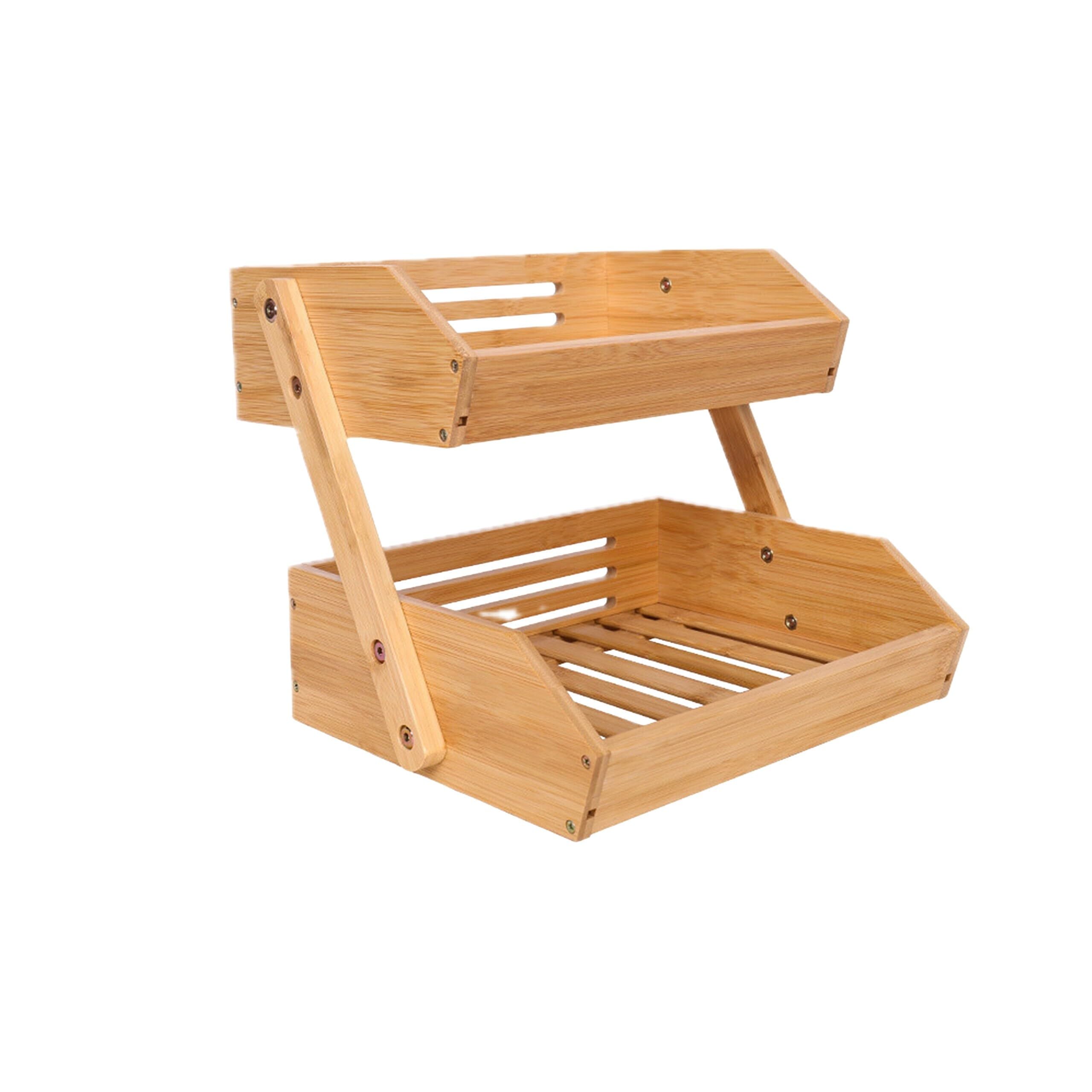 Relaxdays Etagere de bambú para fruta, 2 niveles, 26,5 x 30 x 25 cm, bandeja para frutas, verduras y repostería.