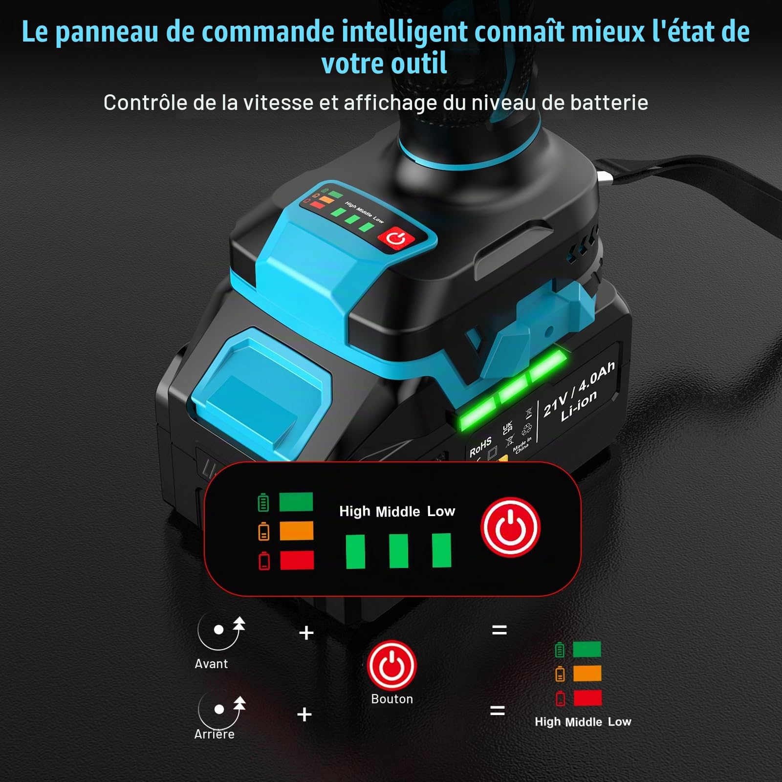 BETENST Clé à Chocs Sans Fil 1000N.m, Brushless Boulonneuse a Choc Electrique 1/2" avec 4,0 Ah Batterie, 5 Douilles à Chocs, 21V Visseuse à Chocs avec pour Boulonner et Déboulonner