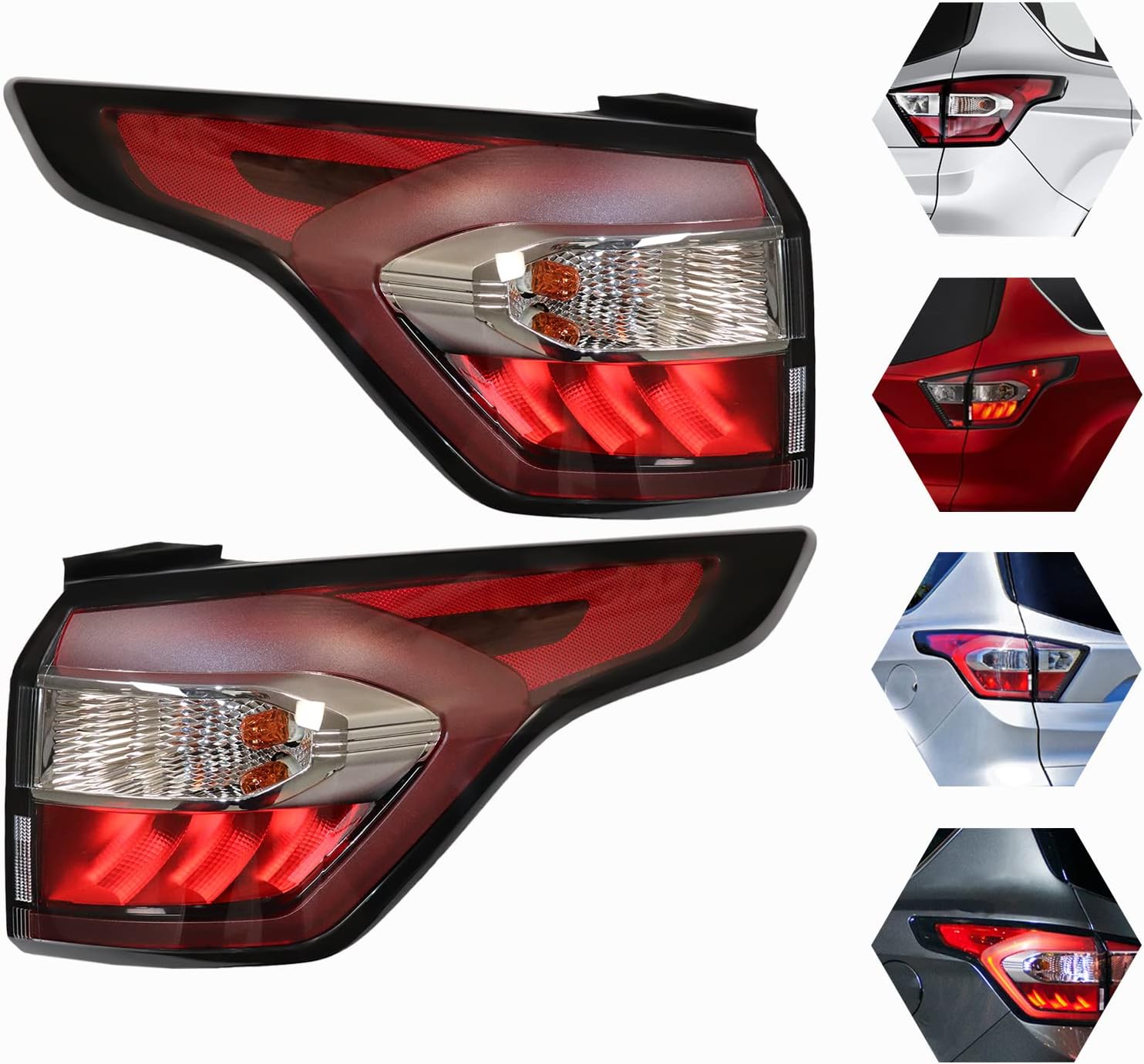 Tail Lights Assembly For 2017 2018 2019 Ford Escape Kuga Outer Tail Lights,Halogen Lamp Red Lens Rear Brake Lights,Left Driver+Right Passenger Side Replacement