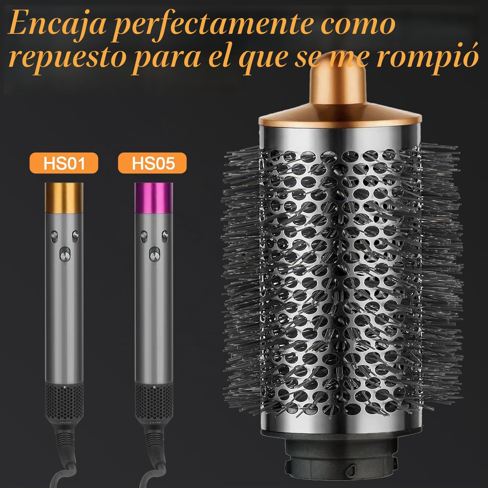 Cepillo grande y redondo mejorado para accesorios Dson Airwrap HS01/HS05, cepillo de volumen para cabello plano y caído (dorado)