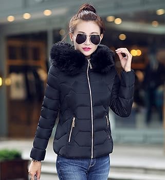 Womens quilted jacket with fur collar Clearance