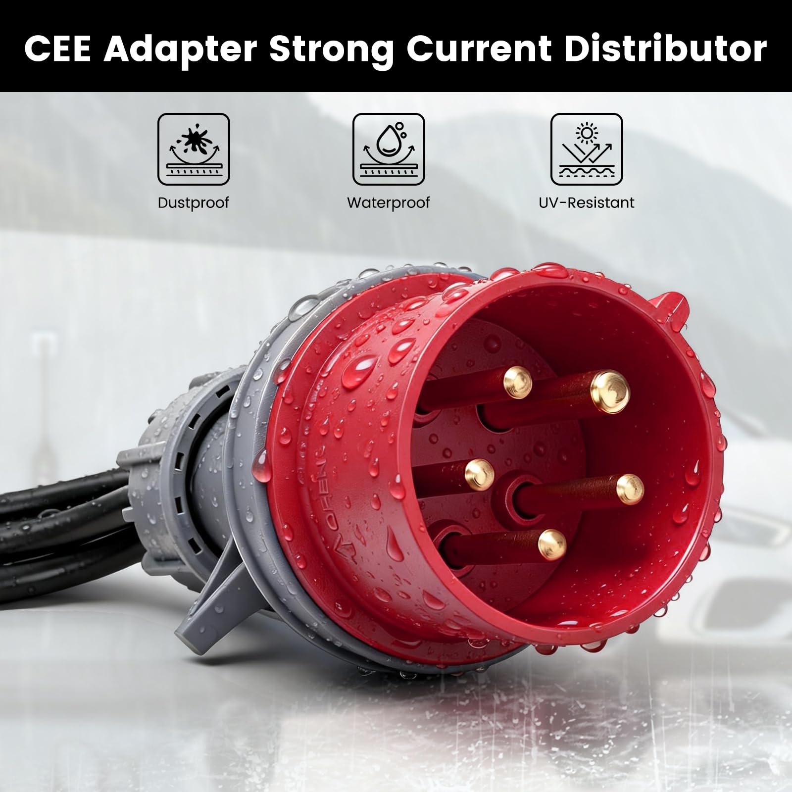 Adaptador Cee 400v a 3x 230v, Distribuidor De Corriente 16a Con Cable De Extensión, Enchufe Industrial Ip44 Impermeable Para Camping, Caravana, Taller Y Obras, Extensor Enchufe De Alta Resistencia