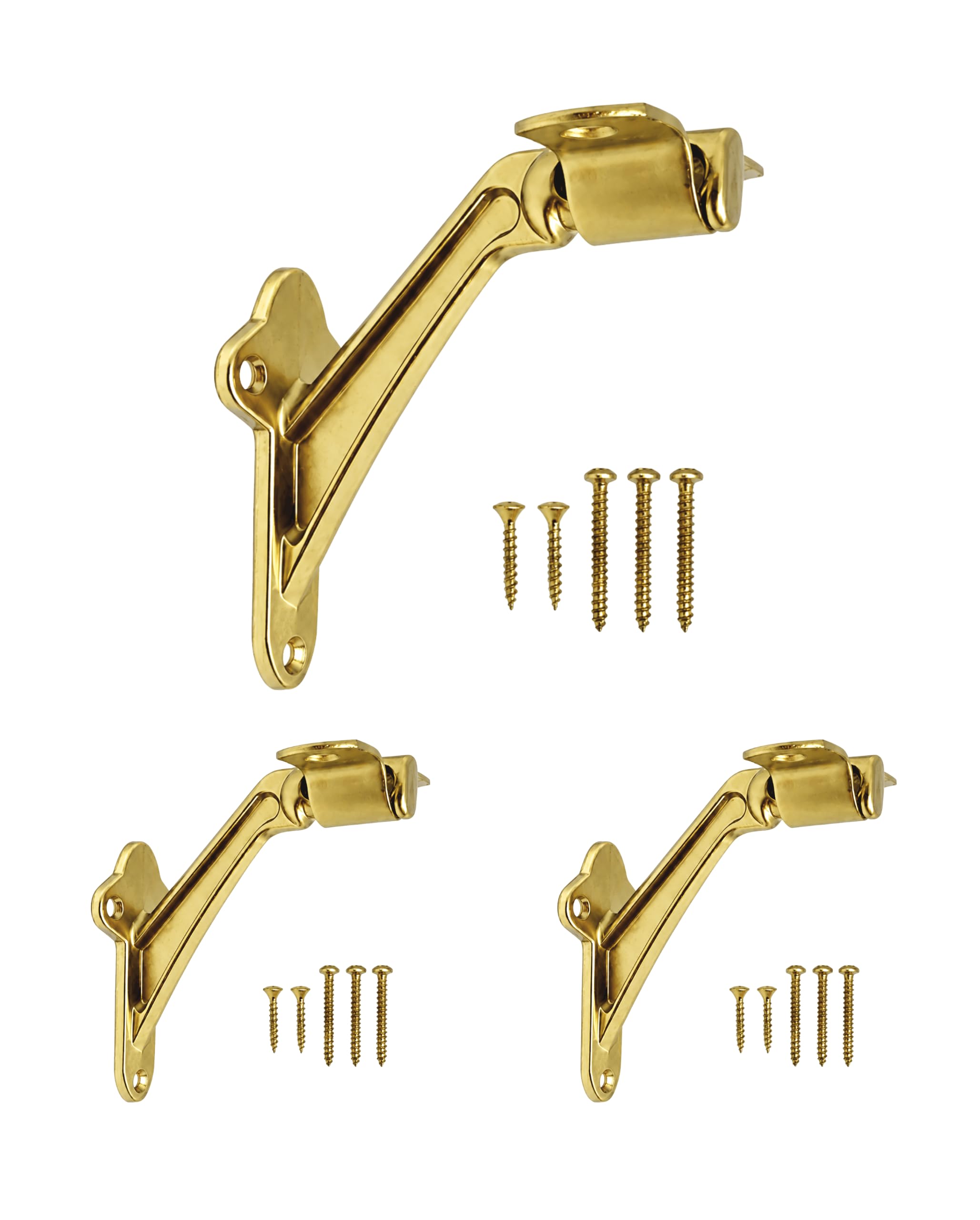 Commercial Grade Handrail Brackets Wall Mounted, Heavy Duty Brass Plated Stair Railing Support Brackets for Wood Handrails, 3 Pack | HOWTOOL