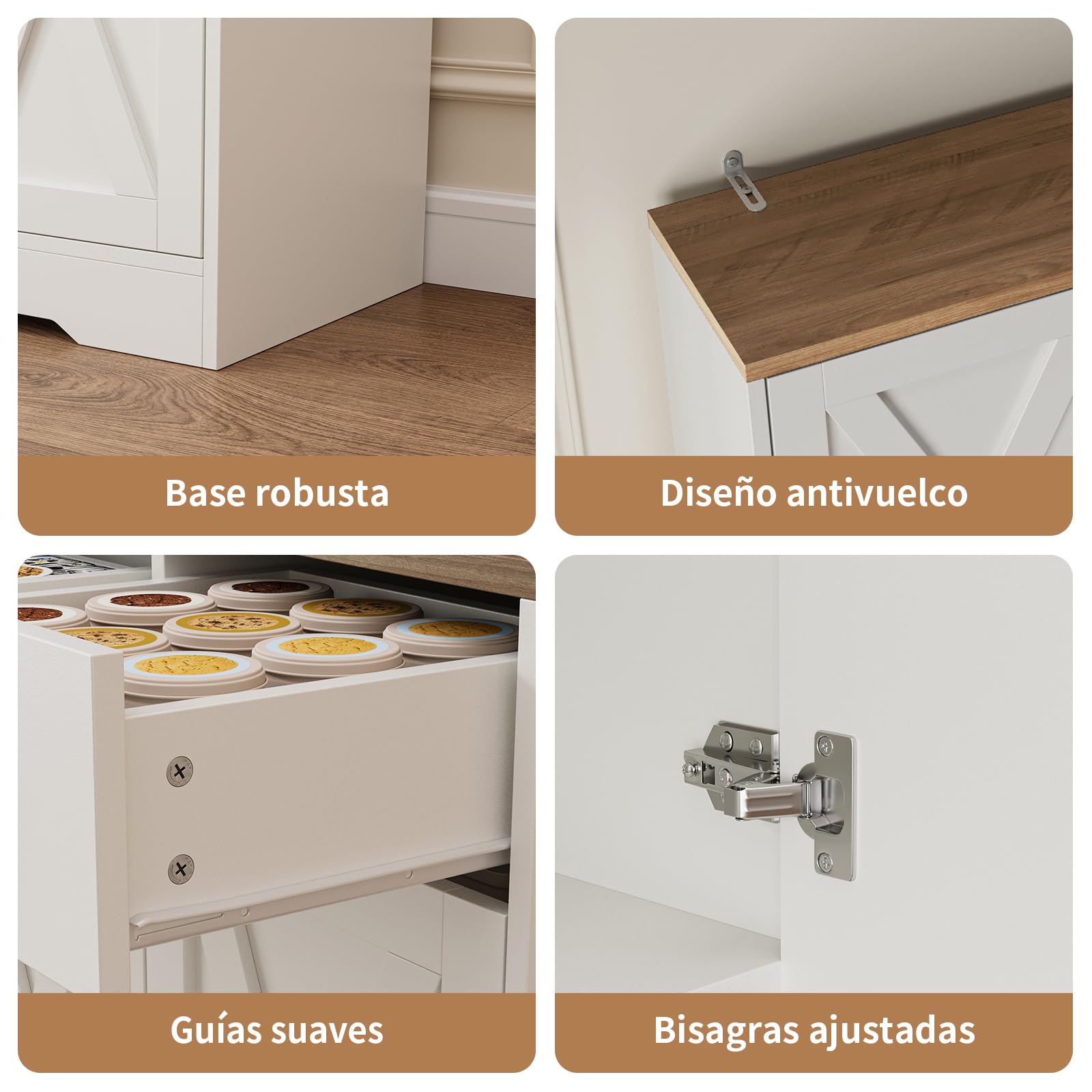 FUSOU Alacena de Cocina 180 cm con Enchufes Integrados, Armario de Cocina con Encimera, 3 Cajones y 4 Puertas, Mueble Auxiliar Estilo Rústico para Comedor, Blanco