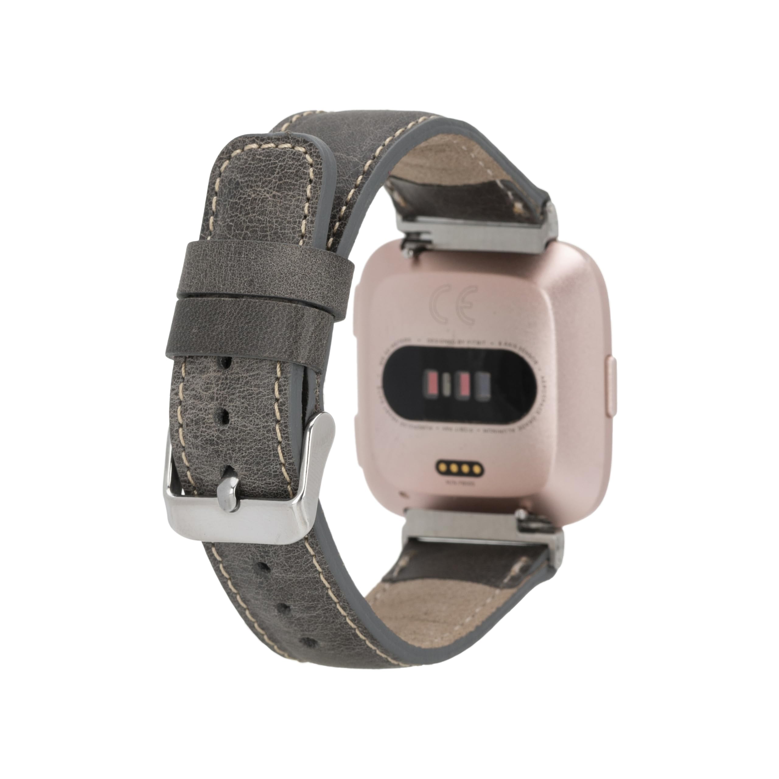 HARDISTON Smart Watch Band, Compatible With Fitbit Versa 4 Handmade Genuine Leather, Fitbit Watch Band, Replacement Leather Strap for Men & Women (Large, Grey)