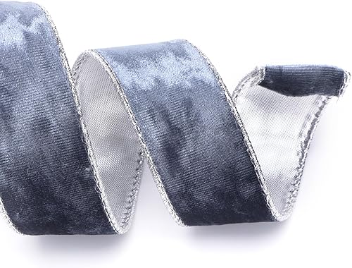 Vista 174 de Ribbli - Cinta de terciopelo dorado verde oscuro metálico con alambre de 2.5 pulgadas, cinta navideña de terciopelo arrugado para envoltura, decorar