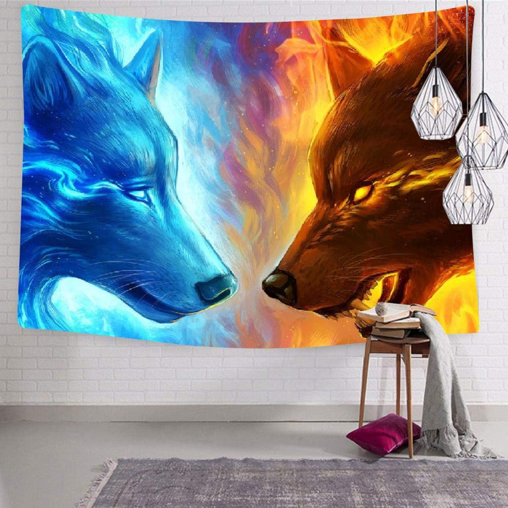 HSUIHA Wall Tapestry Realistic 3D Digital Print Wolf Wall Art Decoration Tapestry Wall Hanging for Living Room Bedroom Dorm Decor 59.1x 59.1 Inch