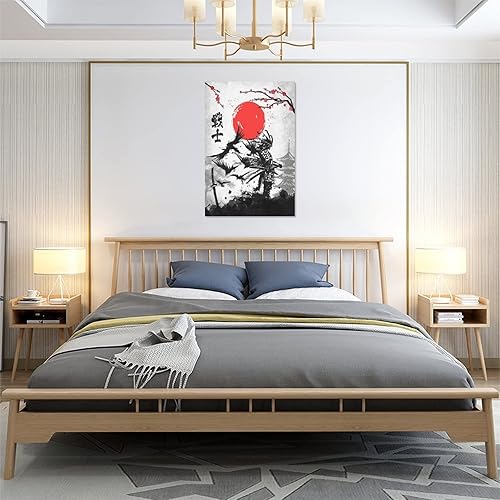 Miniatura 5 de banonaty Arte de pared japonés Samurai con diseño de cerezo en flor, impresiones en lienzo de guerrero, póster enmarcado, pinturas artísticas,
