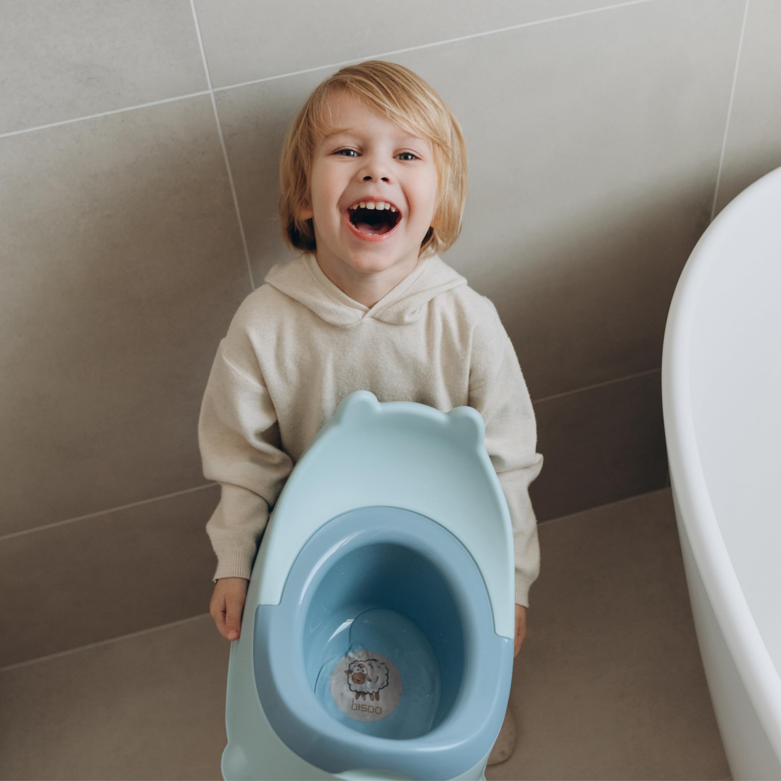 Bisoo Töpfchen für Kinder - Magisches Töpfchentraining mit Spaß - Kindertoilette mit Thermosticker, Anleitung und Sticker-Sets - Ergonomisches, Töpfchen baby, Einfache Reinigung, BPA-frei - Klo Blau