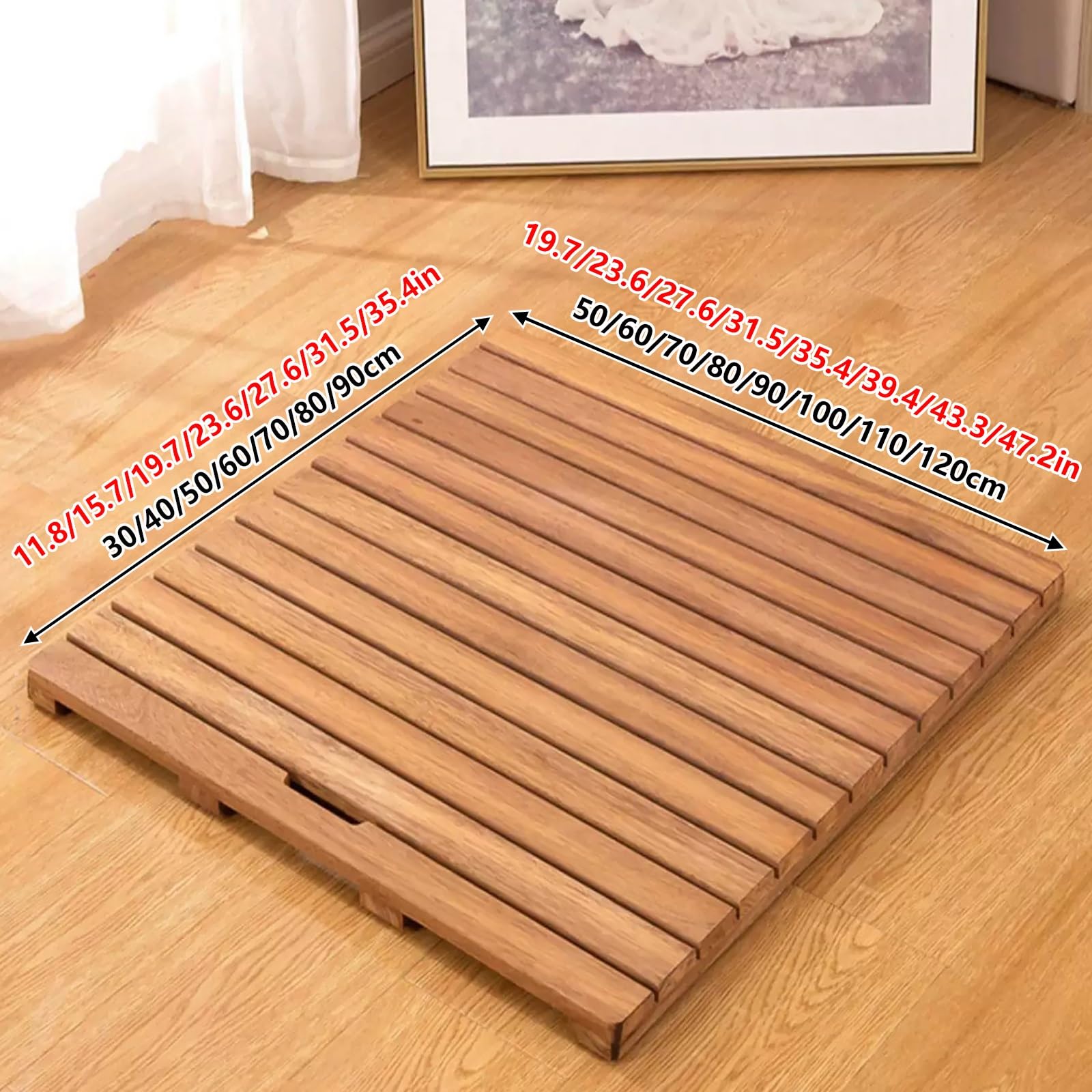 Alfombrilla de Ducha de Madera Resistente a La Intemperie, Alfombrilla de Baño Antideslizante Personalizable, Presenta un Diseño de Mango Portátil(40x70cm/15.7x27.6in)