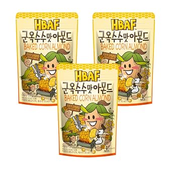 [HBAF] Korean Baked Corn Seasoned Almond Nut | Kids, School, Lunch, Office, Work, Travel, Camping Party Snack | Pre-workout Protein Snack | Korean Food Healthy Snacks | Asin Snack Korean Sovenior Baked Corn 3x 120 gram pack