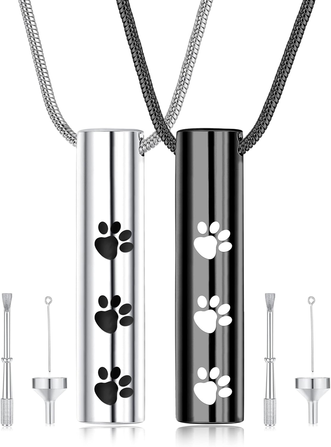 LOLIAS 2 Piezas Collar Cenizas Urna Acero Inoxidable Juego Colgantes Estampado Patas Collar Cenizas Urnas Mascotas Joyería Cremación Recuerdo Conmemorativo Cenizas Mascotas/Perros/Gato
