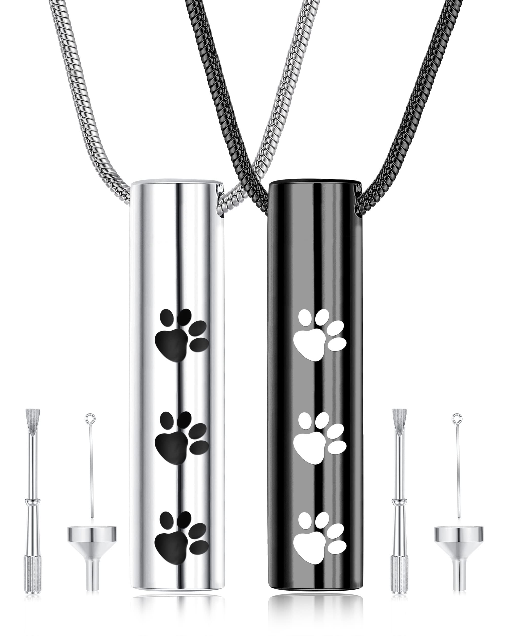 LOLIAS 2 Piezas Collar Cenizas Urna Acero Inoxidable Juego Colgantes Estampado Patas Collar Cenizas Urnas Mascotas Joyería Cremación Recuerdo Conmemorativo Cenizas Mascotas/Perros/Gato