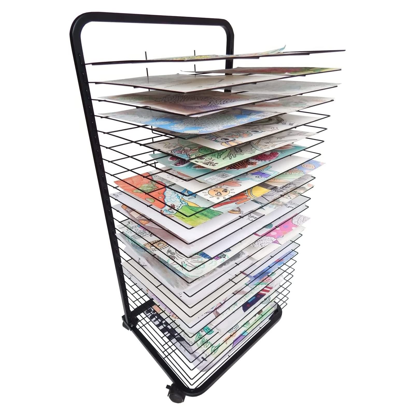 JYHHGDS Art Drying Rack, Classroom Painting Storage Shelves,Functional & Mobile Paint Drying Rack,Canvas Rack Art Storage,Painting Drying Rack with Locking Wheels Painting Crafts-25-layer