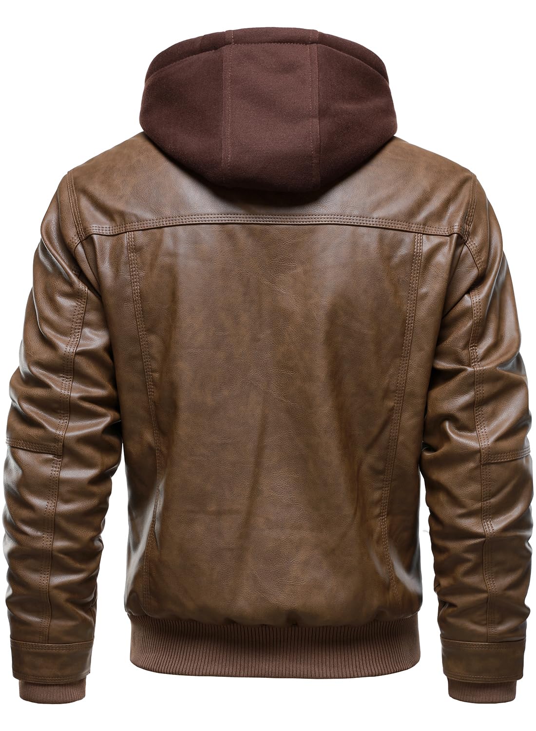 HOOD CREW Herren Kunstlederjacke mit Kapuze Lässige Motorrad Bomberjacke Winddichte Lederjacke