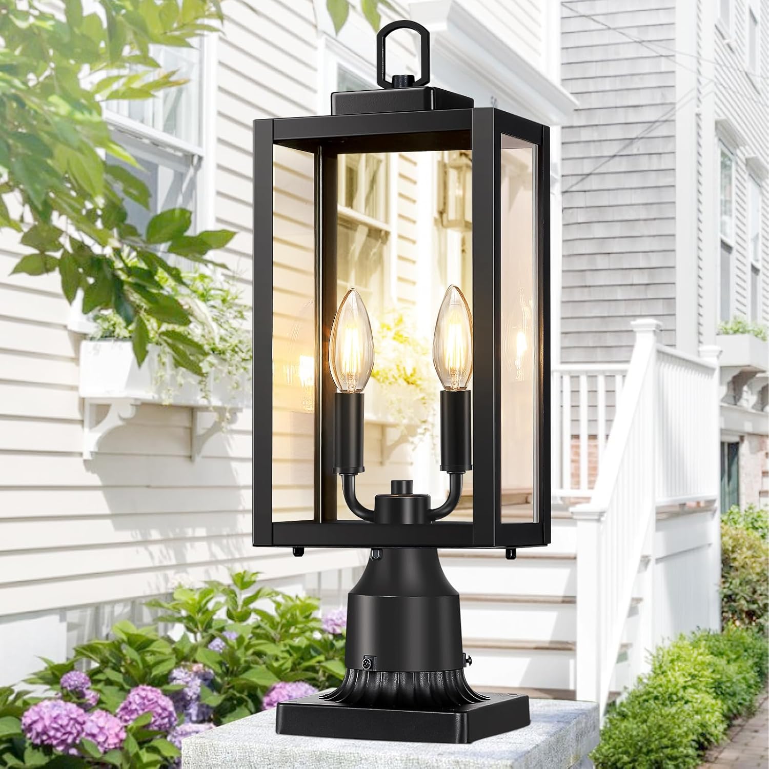 18'' Outdoor Post Light, Lamp Post Light Fixture 2-Light, Waterproof Modern Outside Post Lantern Column Lights, Exterior Pole Lighting Pillar Lantern, 1 Pack (Not Include Mounting Base) Black No Sensor
