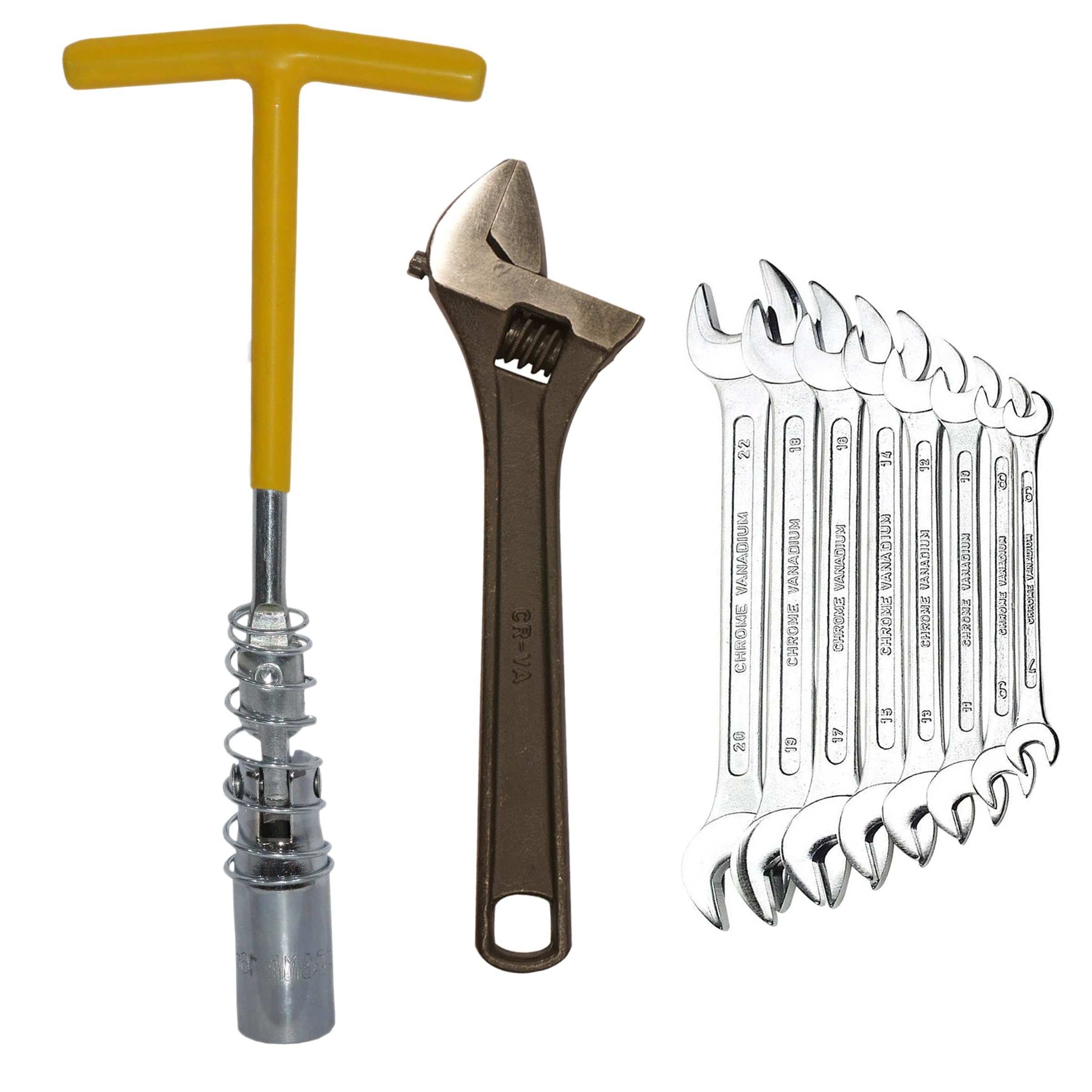 Digital Craft 16MM Spark Plug Wrench with 10" Adjustable Screw Wrench & 8Pc Double Open Spanner Set – Multipurpose Hand Tool Kit for Vehicle & Mechanical Repair-image-19