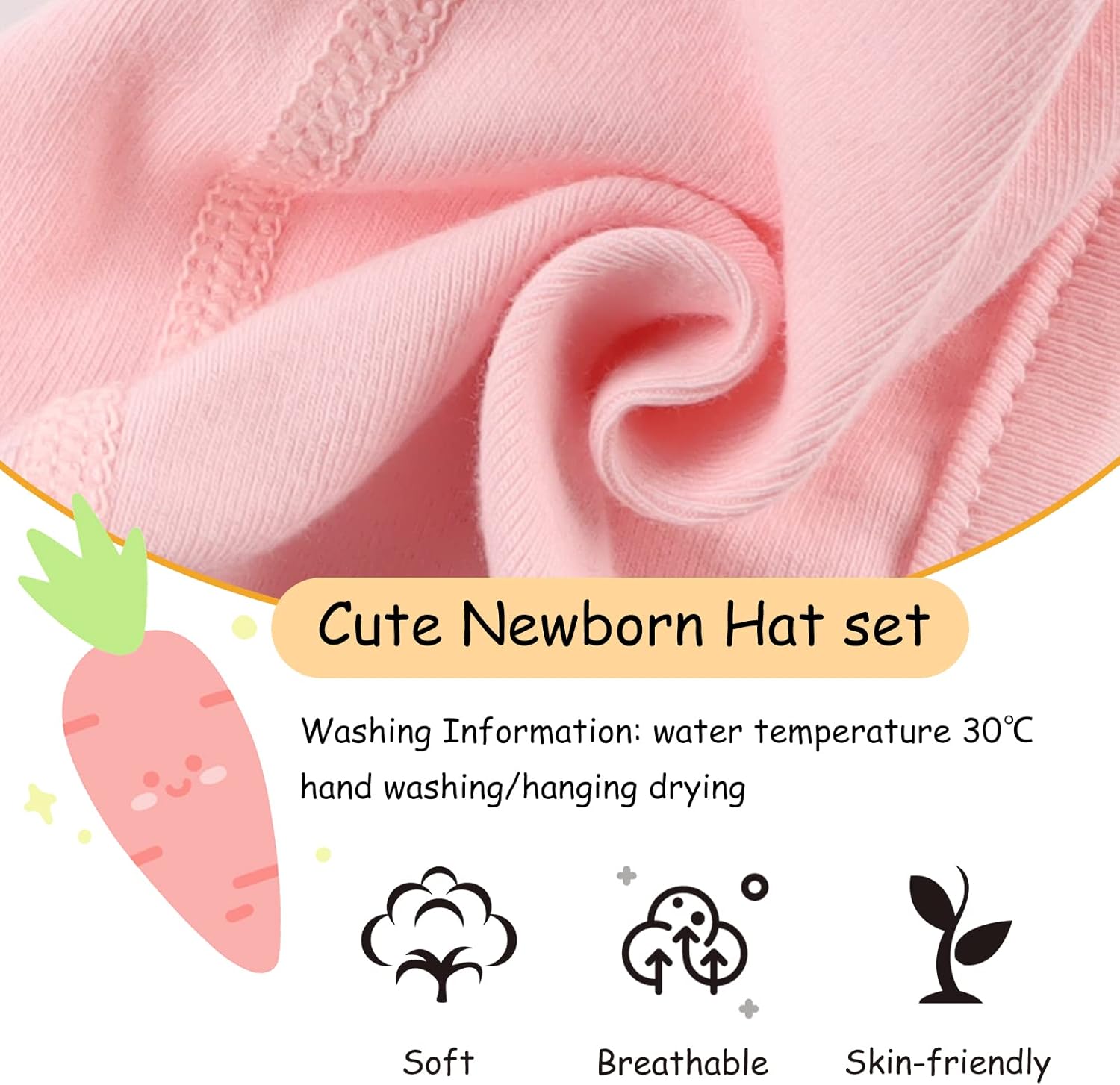 JANGANNSA Newborn Baby Hospital Hat Infant Set Head Cap Lovely Ears Belt Beanie 0-6Months - Image 5