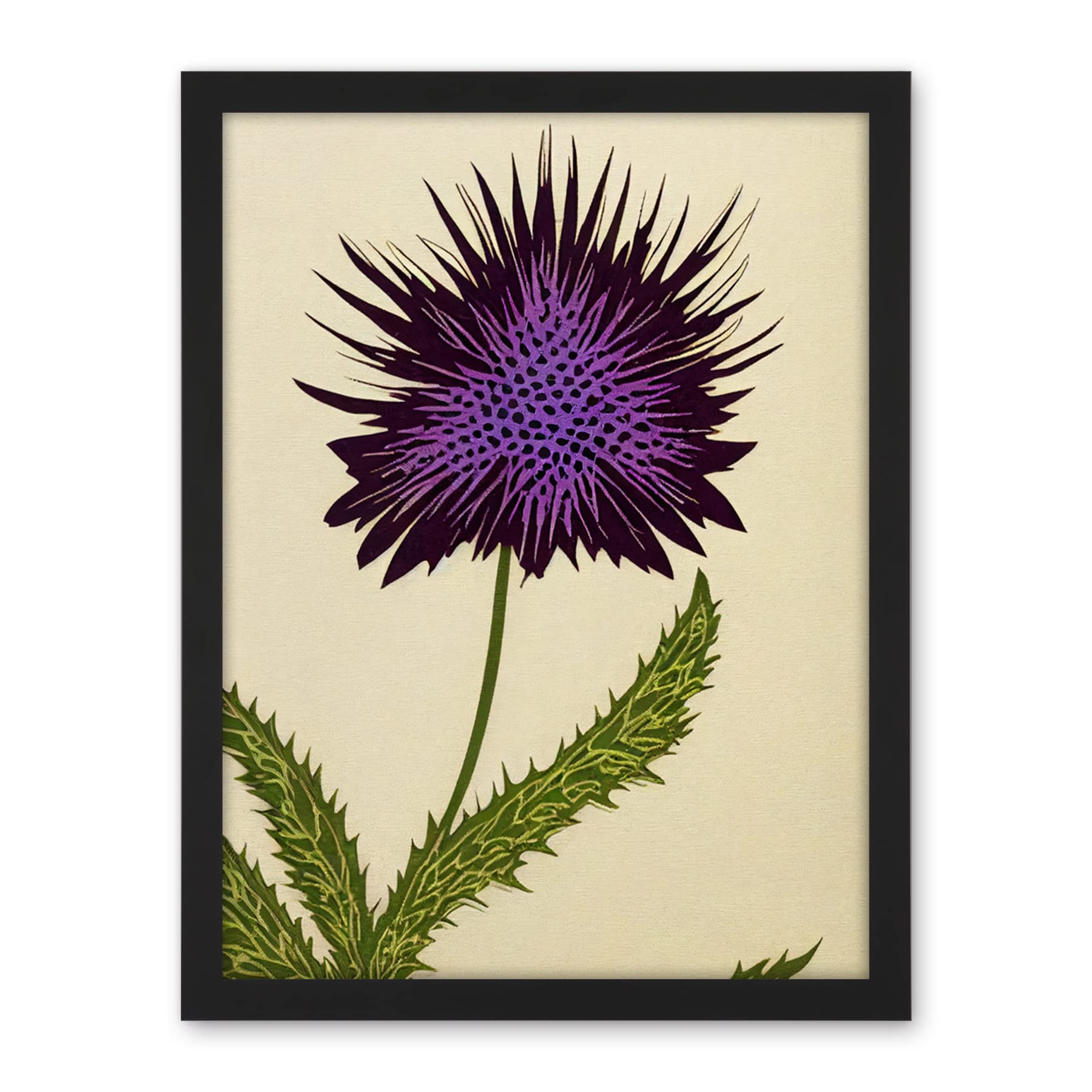 Wee Blue Coo Stylized Modern Purple Scottish Thistle Flower Illustration Artwork Framed Wall Art Print 18X24 Inch