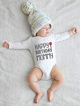 Happy Birthday Mommy Cute Boy/Girl Infant Mom's Gift Baby Long Sleeve Bodysuit Newborn Red : Amazon.in: Fashion