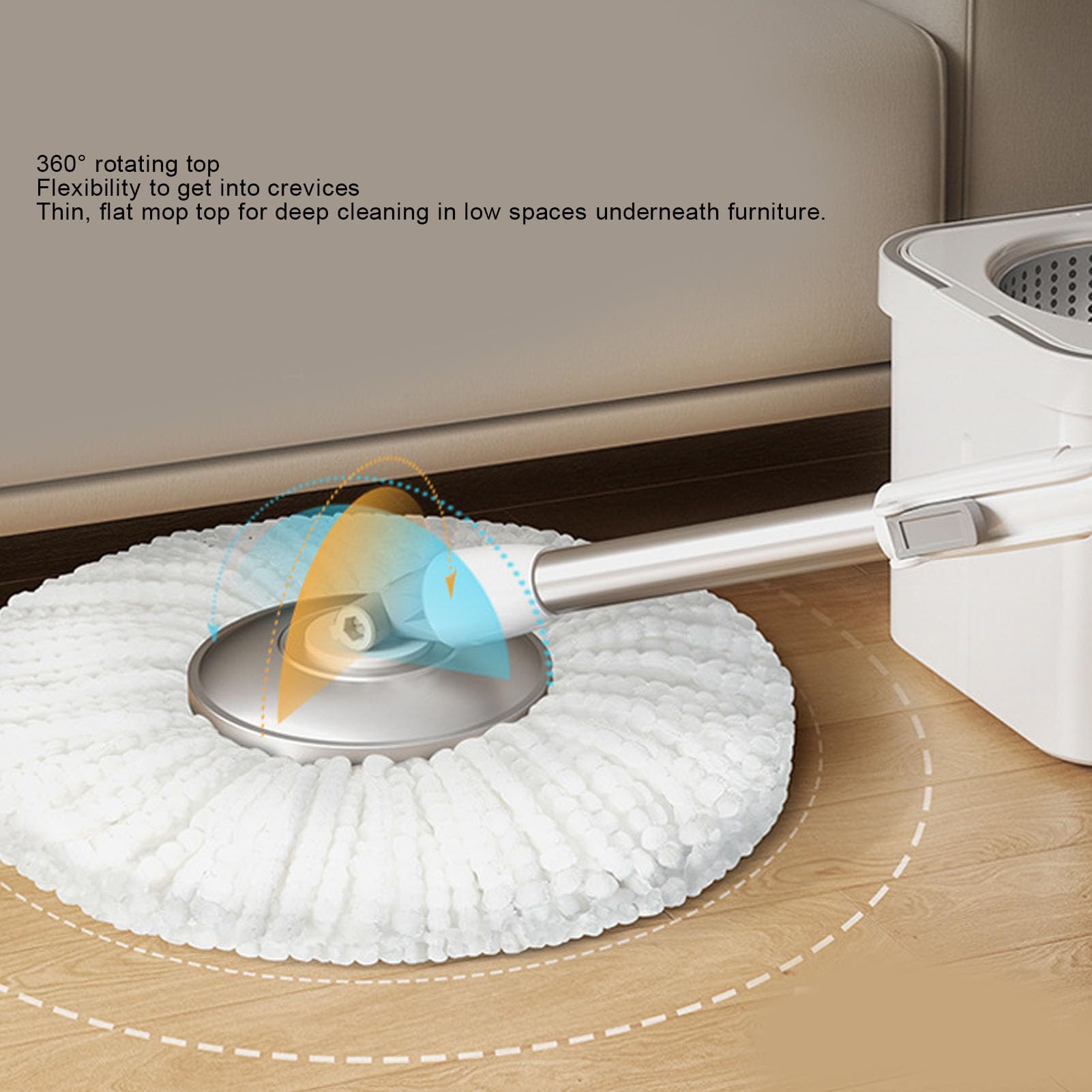 Cubo de Trapeador Giratorio con Juego de Escurridor, de Limpieza de Piso con Cubo de Trapeador Giratorio de 360 ​​Grados con Cabezal de Microfibra y Mecanismo de Escurridor,
