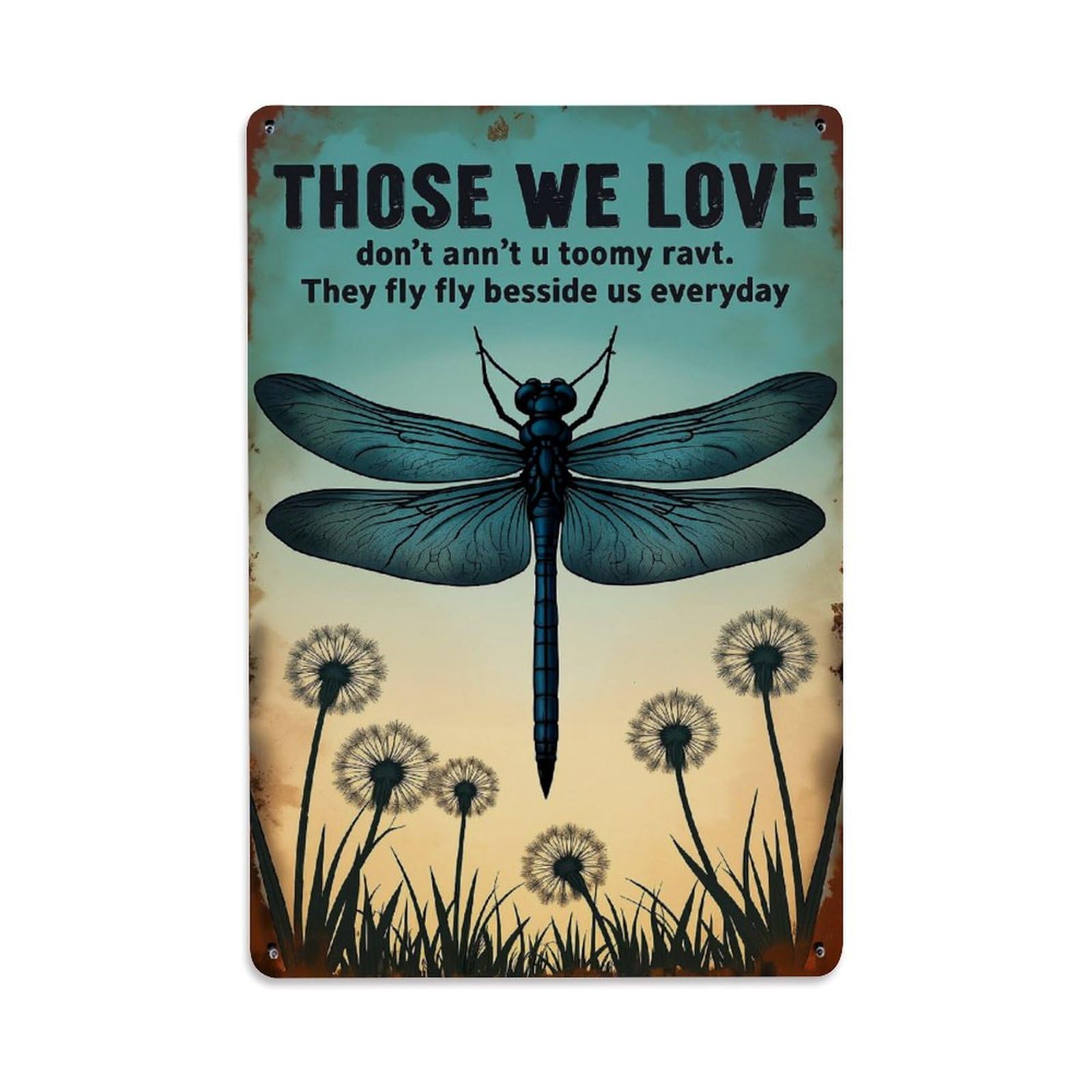Dragonfly Dandelion Sky Grass Field Vintage Tin Sign Retro Metal Wall Decor Metal Poster, Home Bar Garage Farmhouse Cafe Wall Art Decoration 8x12Inches