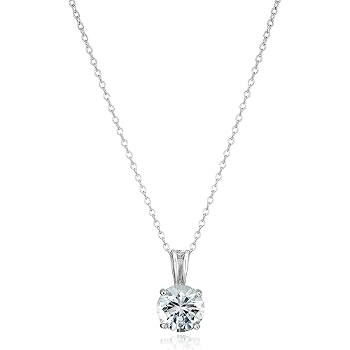 Amazon Essentials Sterling Silver Round Cut Birthstone Pendant Necklace 18"