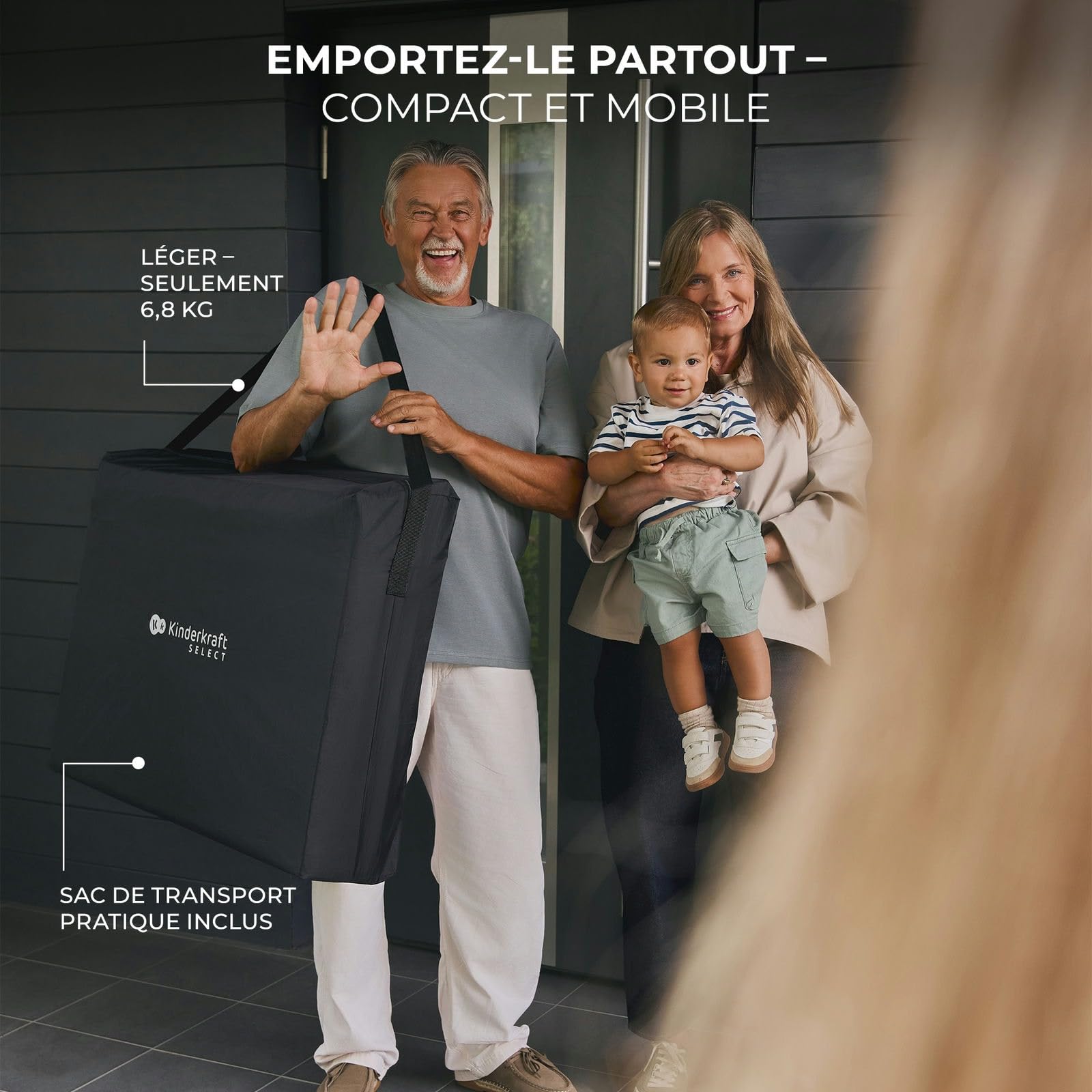 KINDERKRAFT Moon Dream, Lit de Voyage de la Naissance jusqu'à 3 Ans, lit superposé pour bébé, se Plie Rapidement d'une Seule Main, Matelas et Sac de Transport Inclus, Nettoyage Facile, Noir