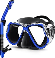 Greatever Dry Snorkel Set: Panoramic Anti-Fog Tempered Glass Mask, Wide 180° View Scuba Gear for Adults & Kids