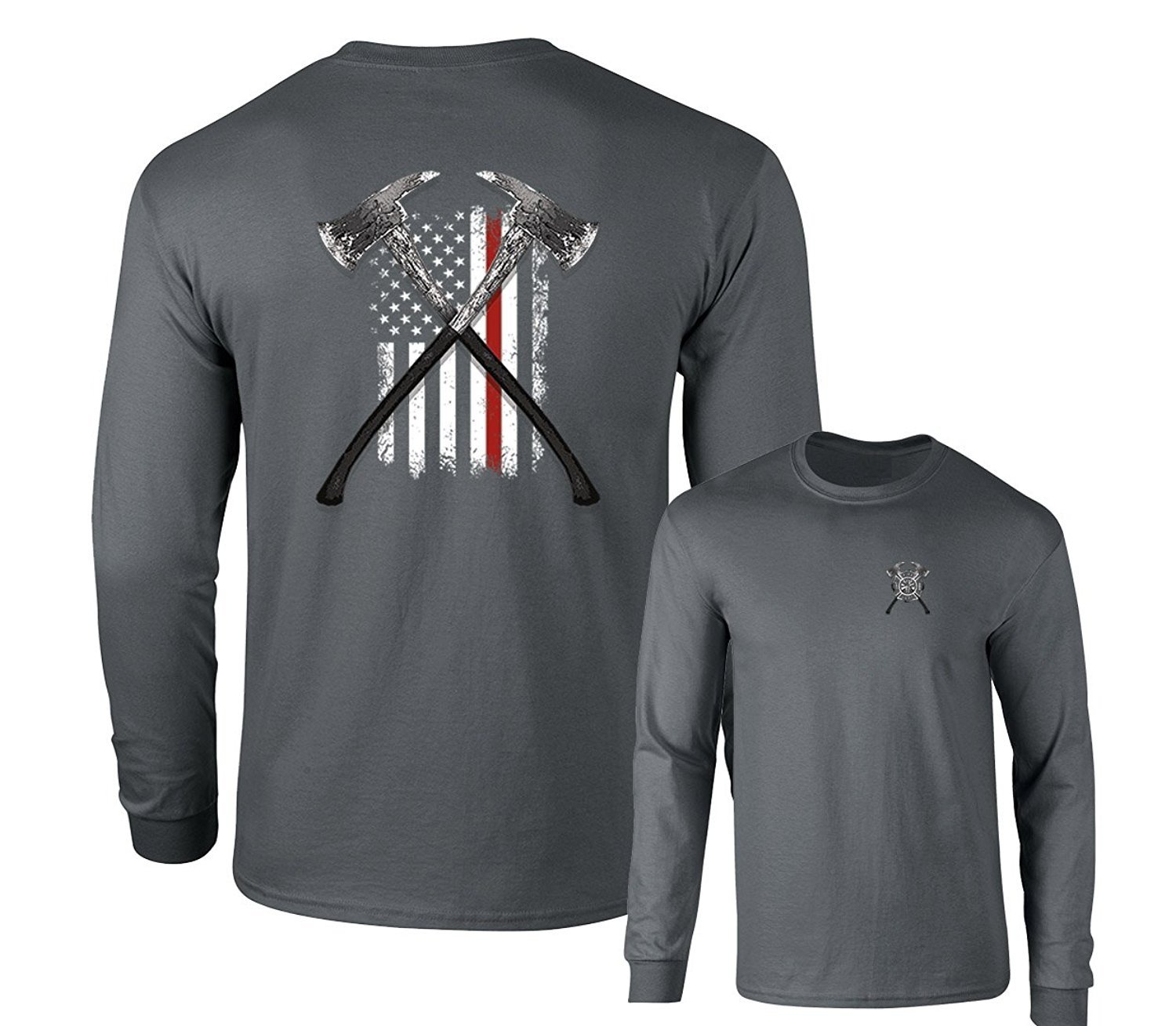 Lucky RideThin Red Line Firefighter Long Sleeve T-Shirt FIRE Axes US Flag F&B