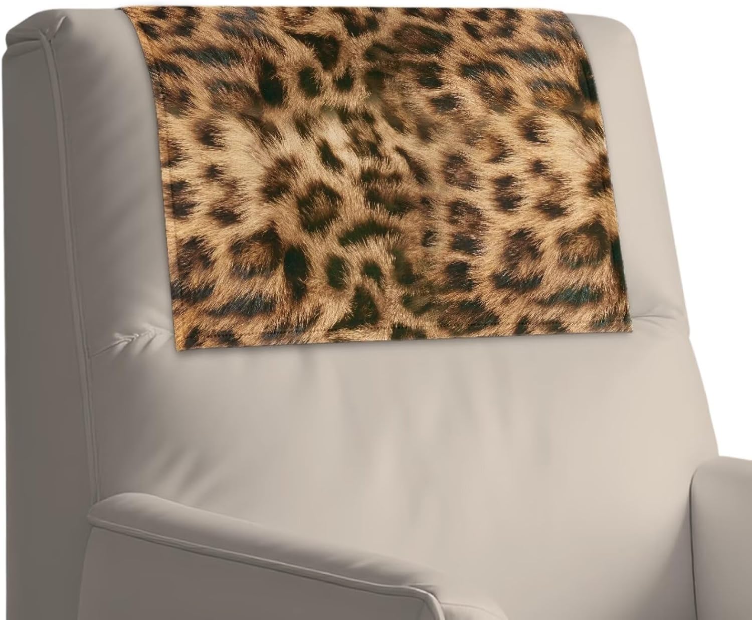Wanyint Non-Slip Recliner Headrest Cover PU Leather Washable Headrest Protector for Recliners with Hook and Loop Fasteners Furniture Slipcover for Office Chair, Brown Leopard Fur Print, Set of 2
