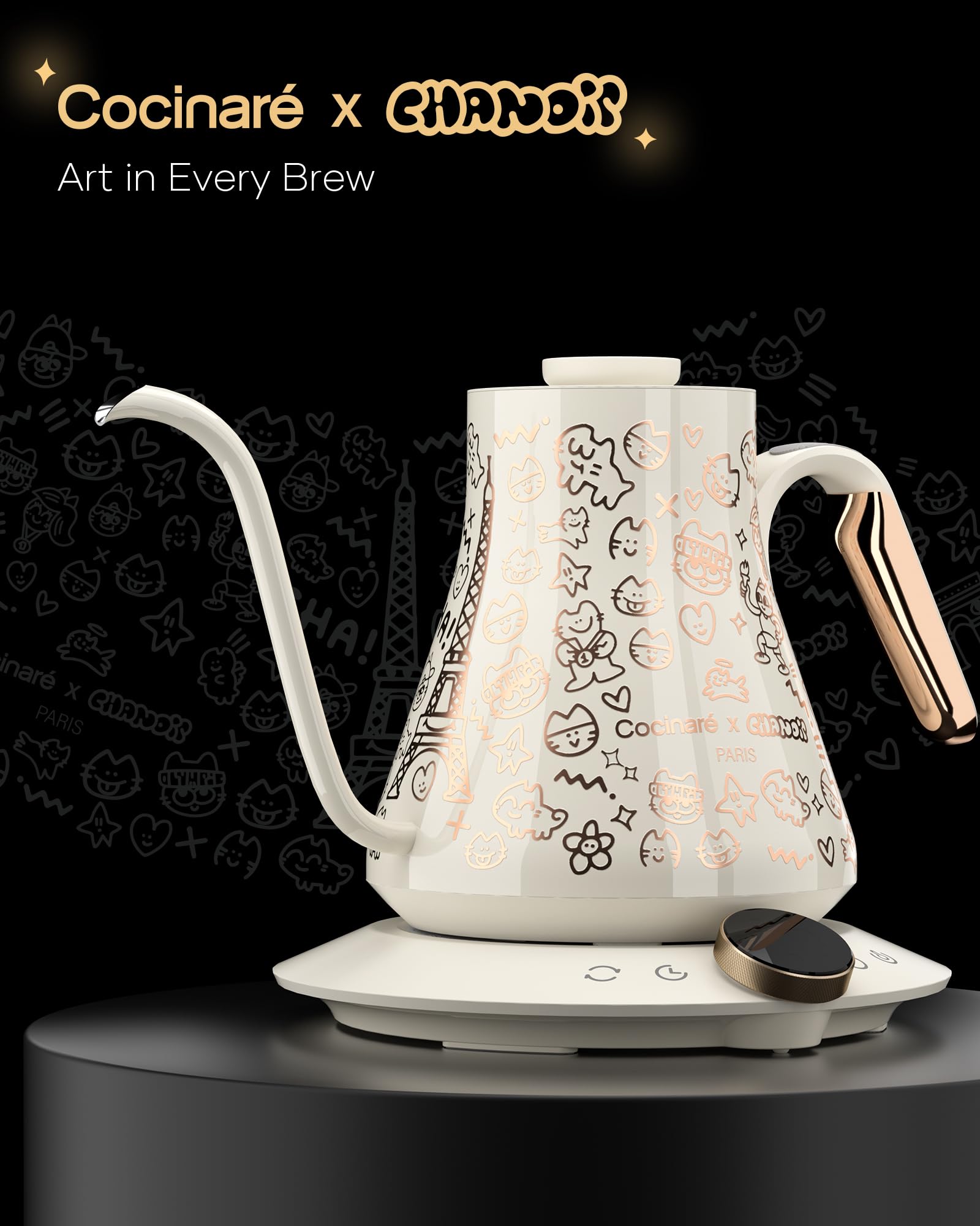 Cocinare x Chanoir Gooseneck Electric Kettle, ±0.5°F Precision Temperature Control for Pour-over Coffee & Tea, 0.9L, Limited Artist Collaboration