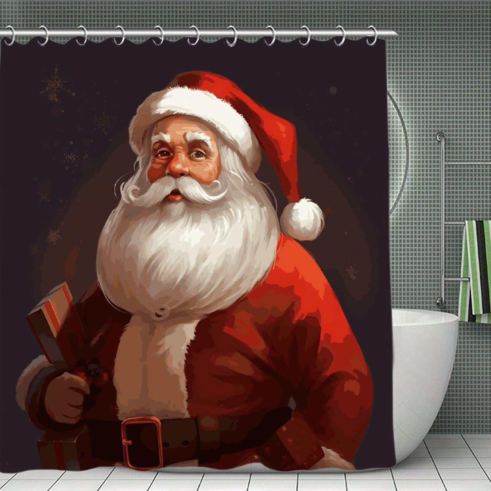 FekiLoot Santa Claus Shower Curtain Minimalist Thick Bathroom Curtain Washable Modern Bathroom Shower Curtain Heavy Duty Waterproof Cloth Bath Curtain with Hooks 70.8"x70.8"