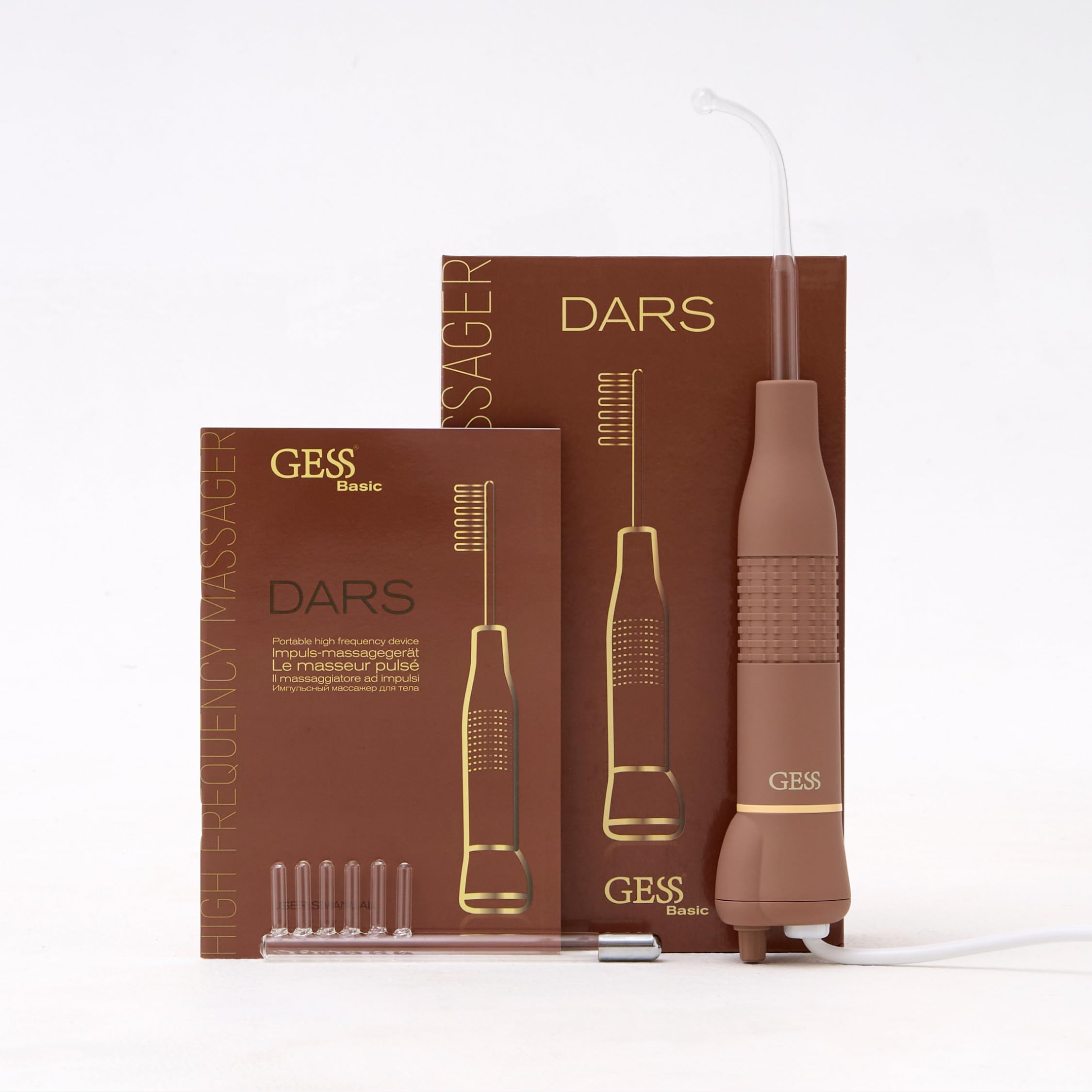 GESS Dars - Aparato de masaje de alta frecuencia con gas argón y neón, 2 electrodos faciales y cabello, barra de alta frecuencia para el tratamiento del acné, antienvejecimiento