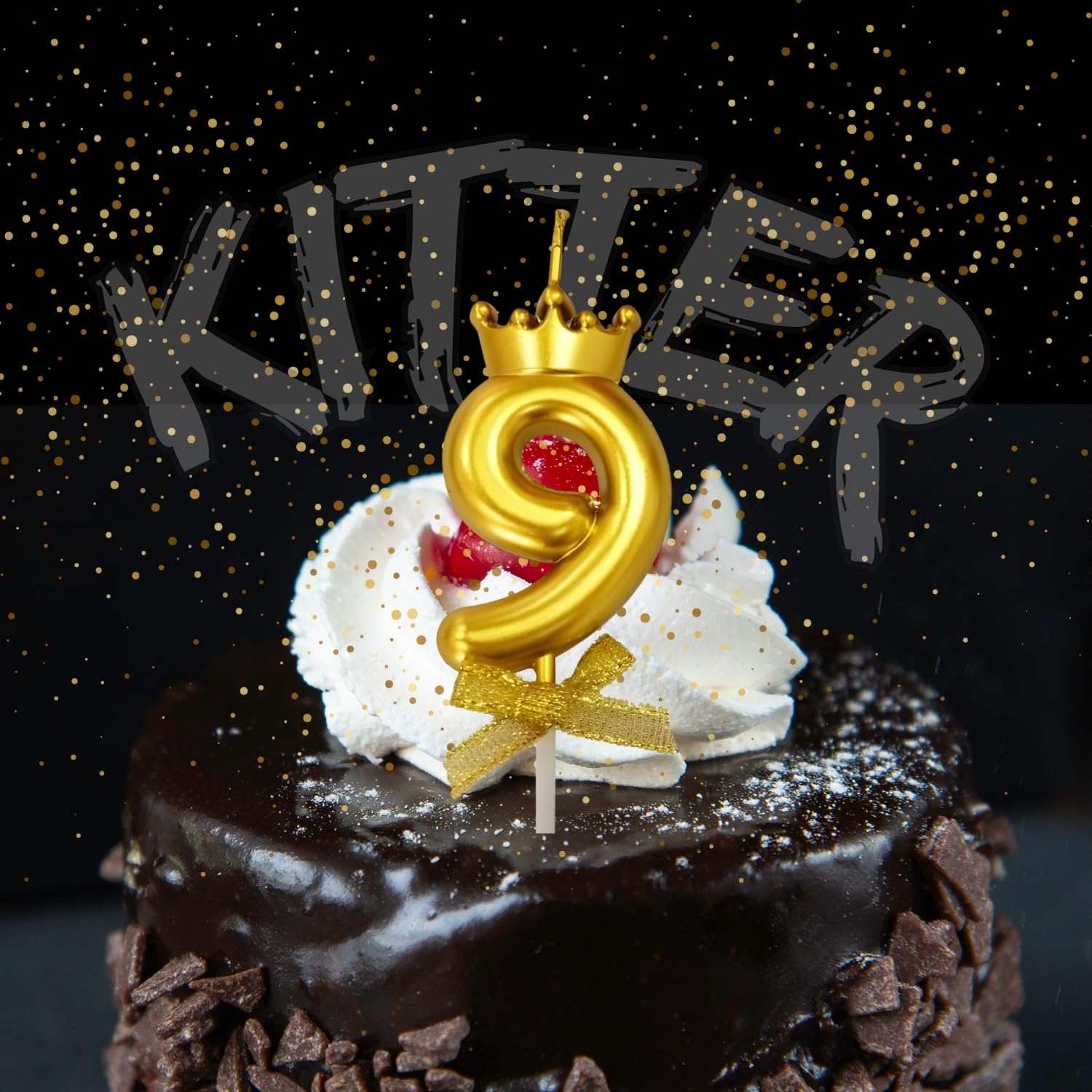 KITTER 1 Pc 9 Number Candle for Birthday Cake Crown Candle with Number 9th Birthday Cake Decoration Cake Topper Number Candles for Anniversary No. Nine with Crown on Top (Golden Colour, Pack of 1)