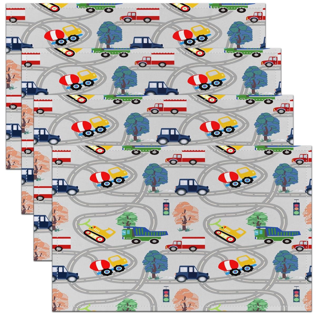 Homemissing Multicoloured 29 Excavator Table Mats Placemat 45X30cm Cartoon Car Placemats Set Of 4 Kids Truck Police Car Placemats For Dining Table Indoor Outdoor Kitchen Cute Grey Table Place Mats