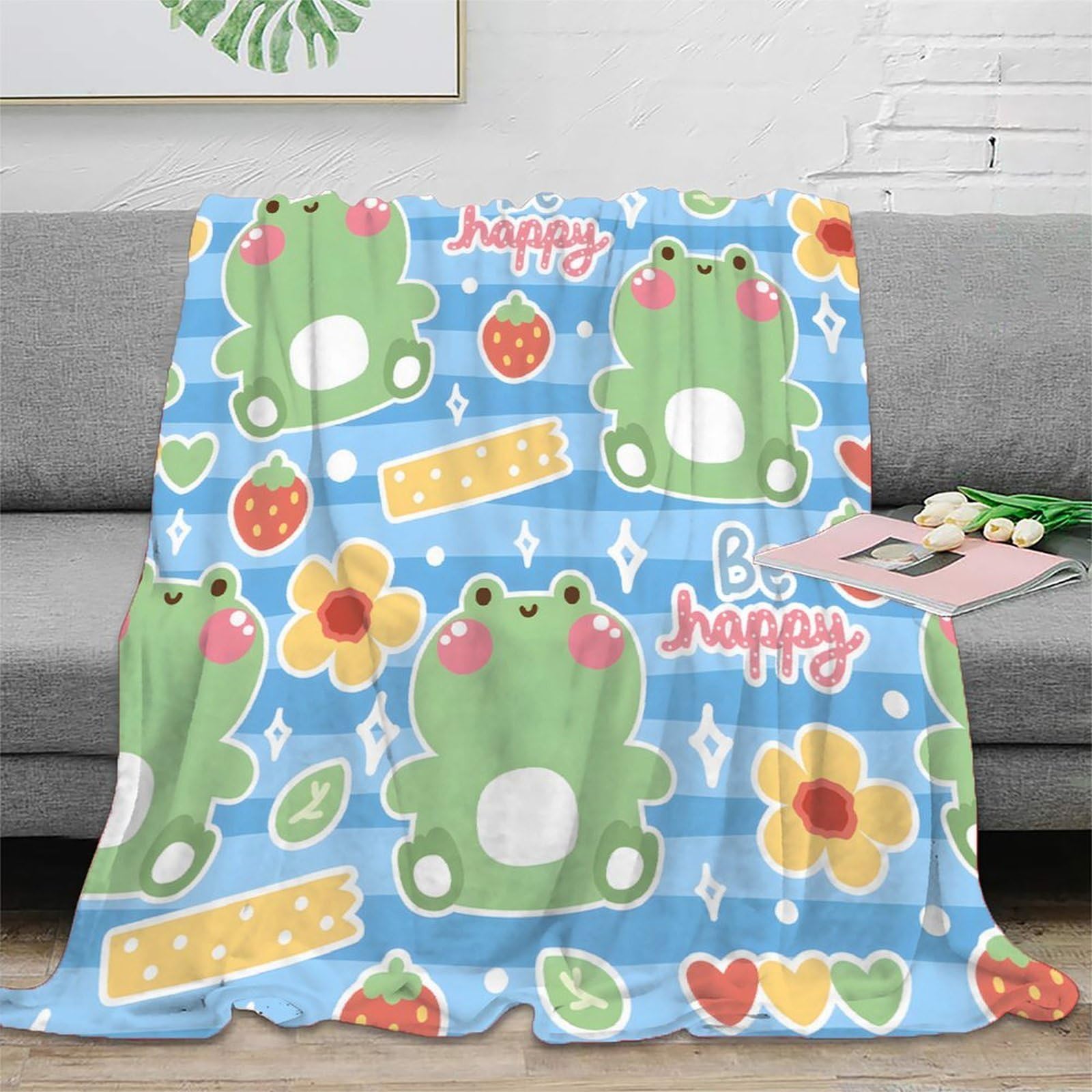 Couverture grenouille 3D en microfibre légère plaid canapé kawaii pour lit 150x200cm