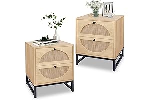 AWQM Rattan Nightstand Set of 2 Beige Night Table Set