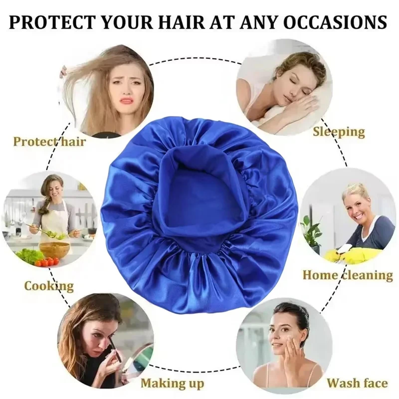 Cofano foderato in raso di seta morbido Cofano for capelli in raso Cuffia da bagno for dormire for uso domestico Copertura avvolgente for capelli lunghi Strumento for parrucchiere(White)