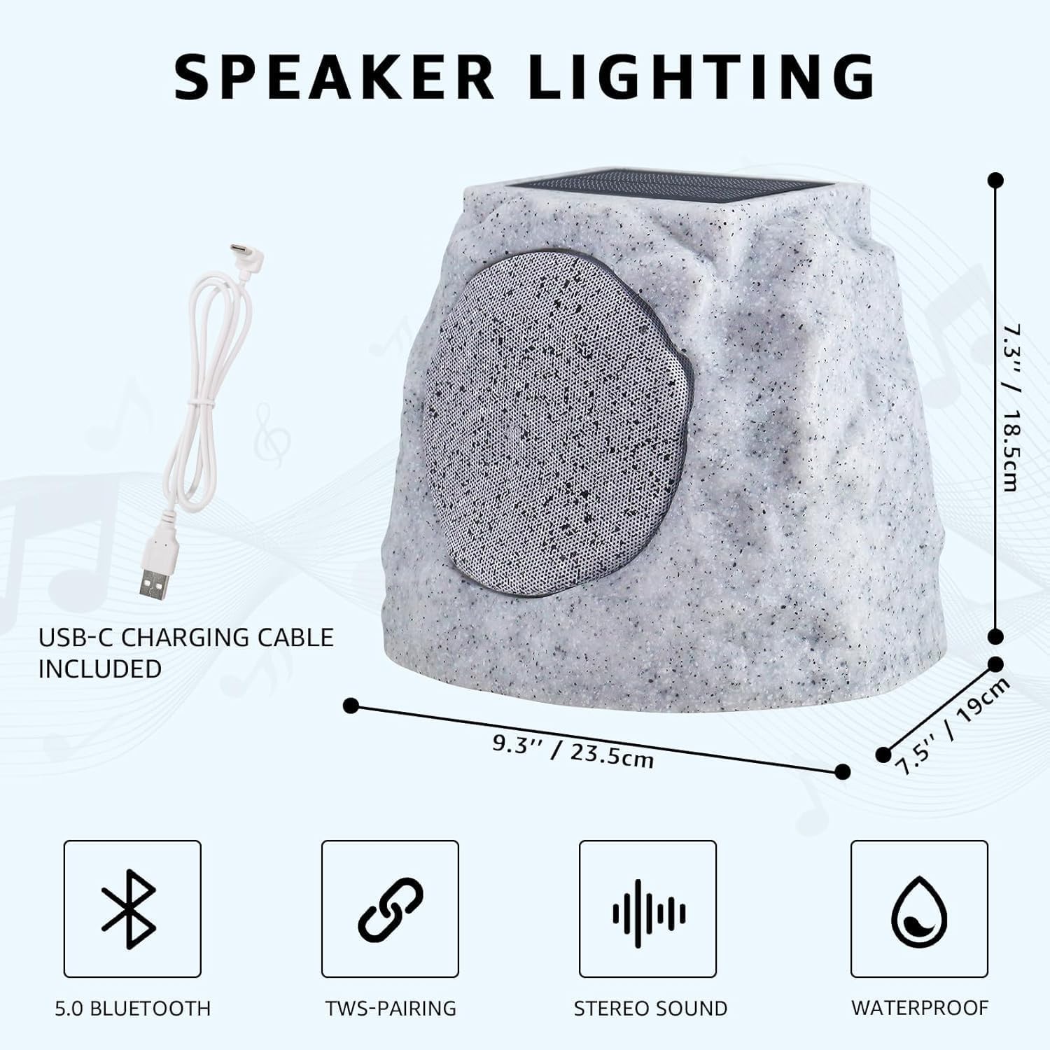 SDX Solar Bluetooth Rock Speakers, Outdoor Speaker Waterproof with RGB Lights, Wireless Stereo Pair, Solar/USB Charging, All-Weather Garden Patio Speakers BBQ Deck 7-Color LED Lights