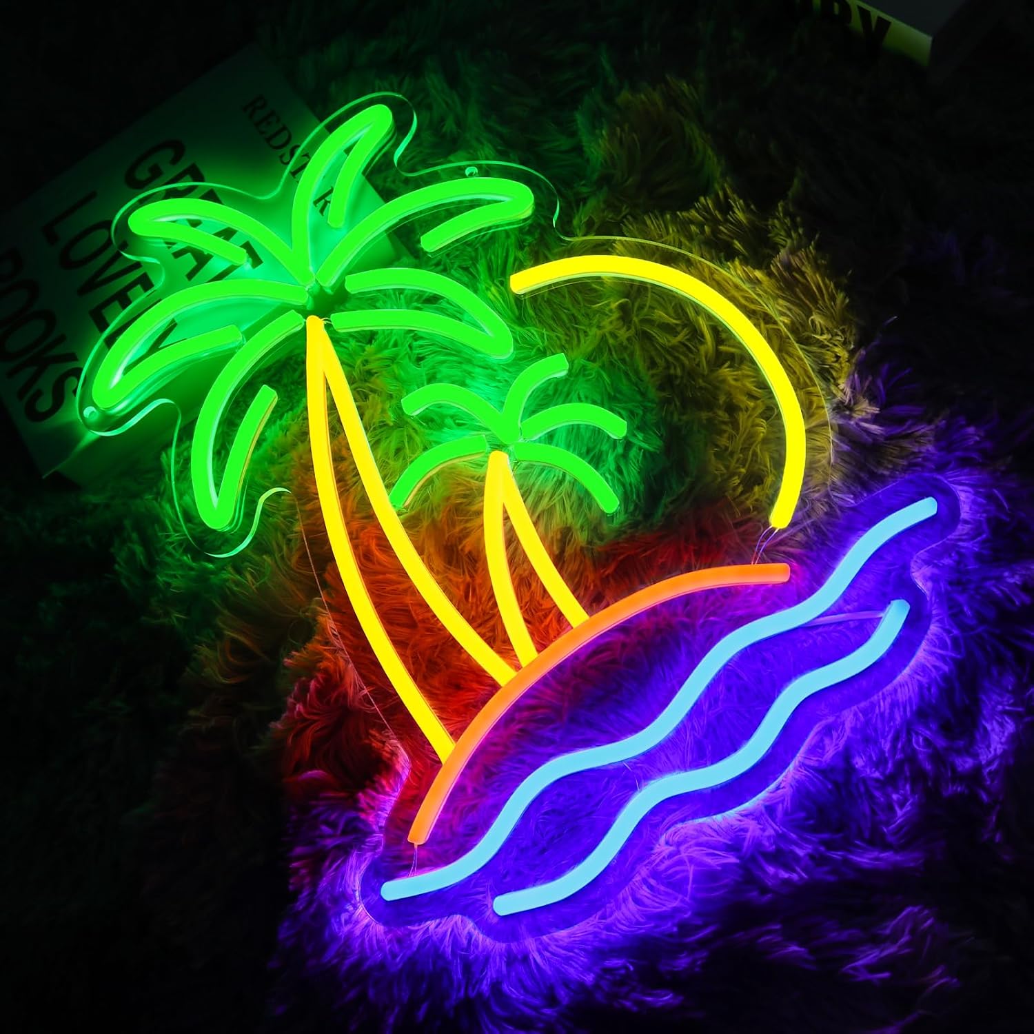 Coconut Tree Neon Sign for Wall Decor Dimmable Beach Sunset Led Sign for Bedroom Tropical Palm Tree Neon Light for Tiki Bar Hawaii Club Summer Beach Party Decoration