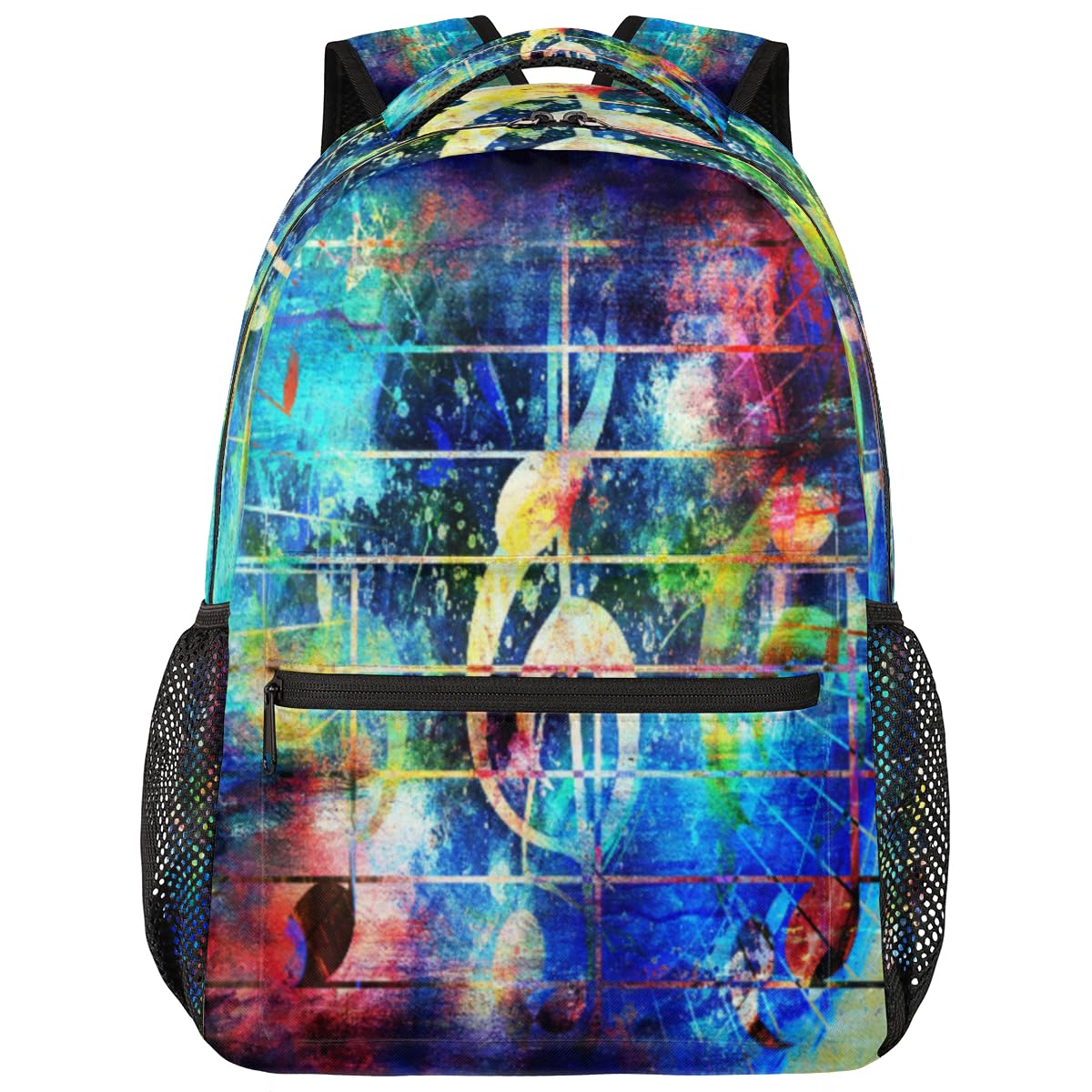Abstrakter bunter Noten-Rucksack für Jungen, Mädchen, Männer, Frauen, Musiknoten-Rucksack, Schule, Büchertasche, Wandern, Reisen, Laptop, lässiger Tagesrucksack, farbig, Medium