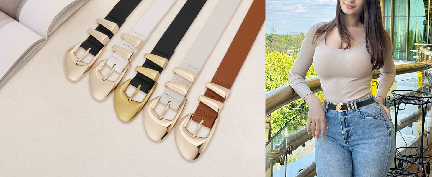 XZQTIVE Women's Leather Belts for Jeans Dress Pants Black